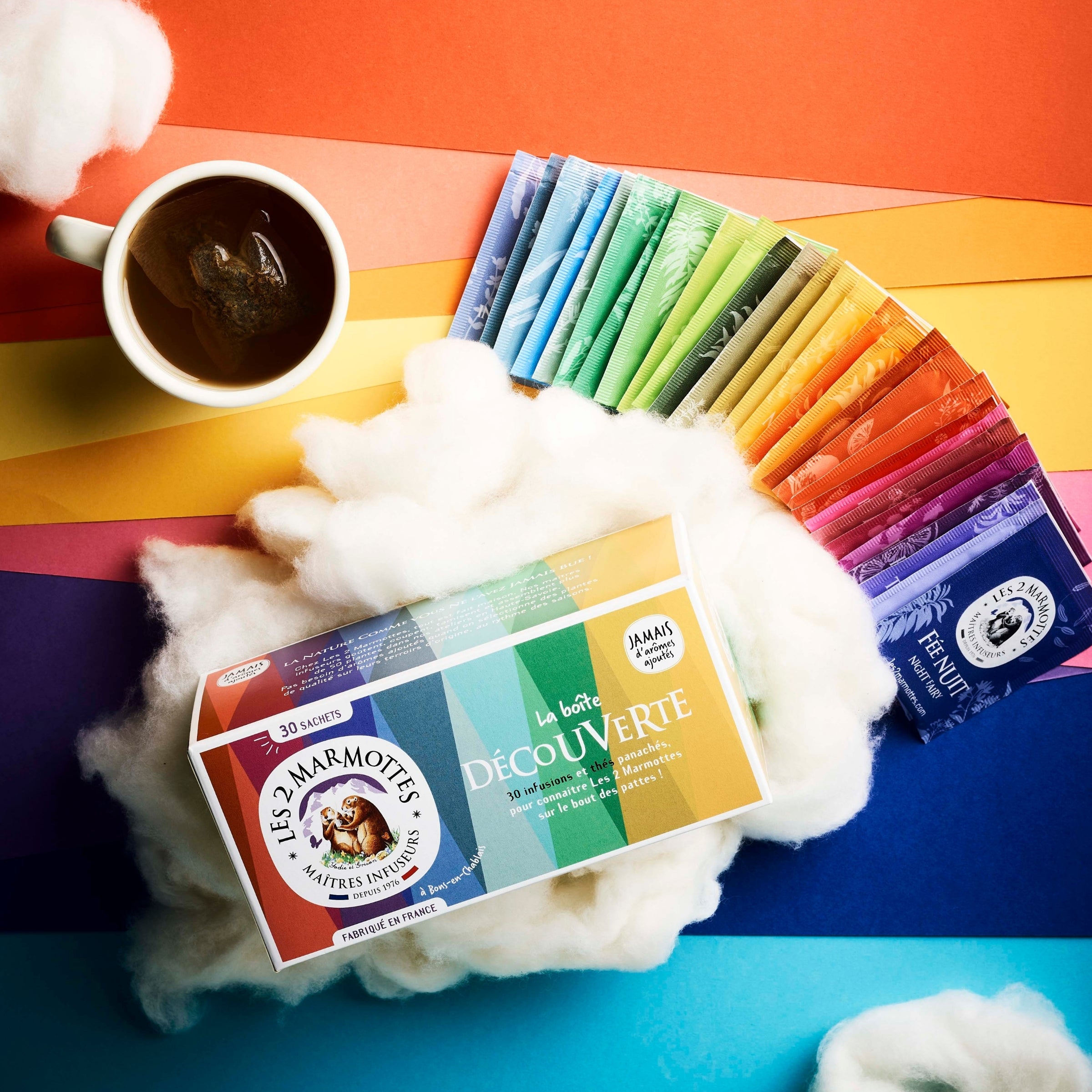 Boîte découverte tisanes et thés Les 2 Marmottes, 1 sachet de chaque référence pour découvrir les infusions naturelles sans additifs