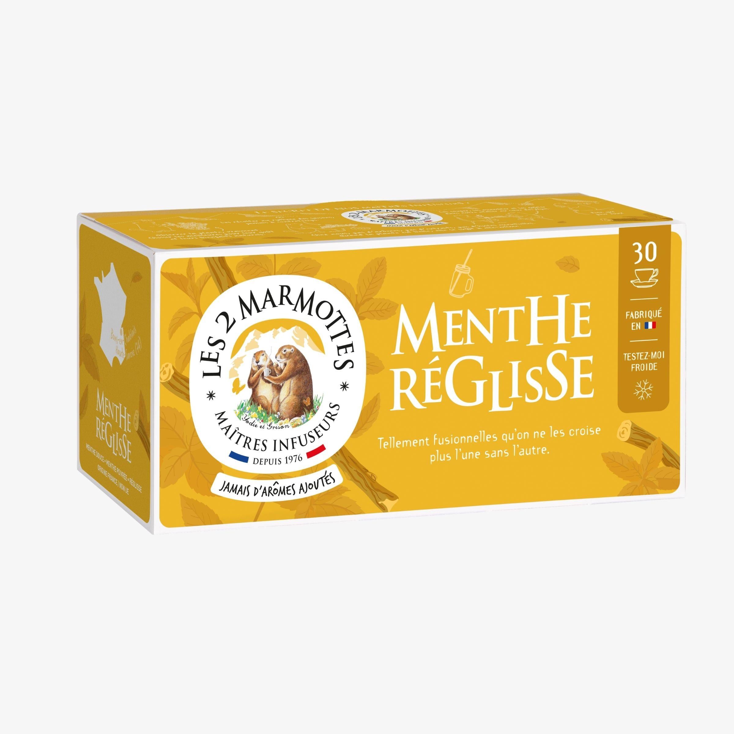 Infusion Menthe Réglisse 100% plantes Les 2 Marmottes - Made in France - Sans arômes ajoutés