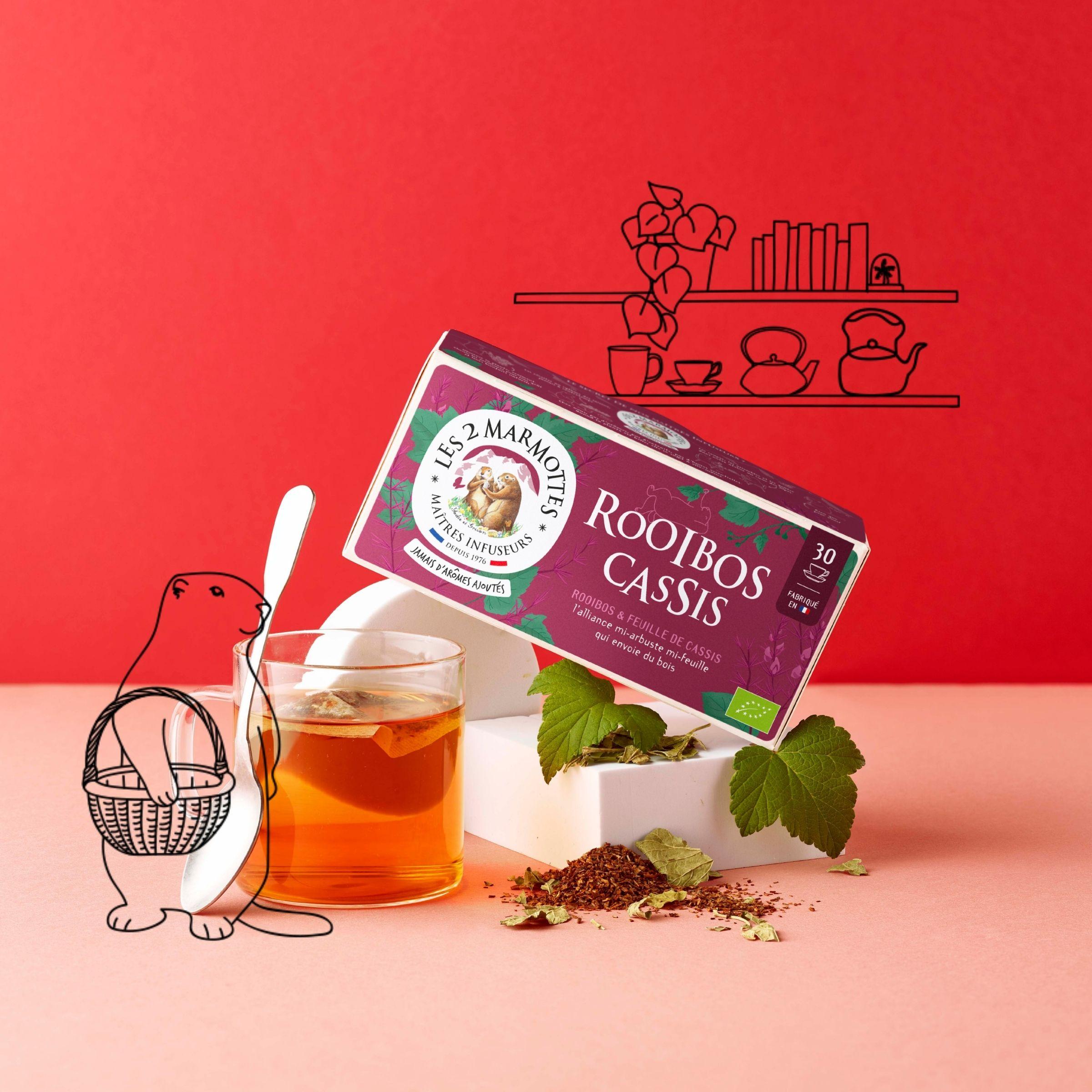 Rooibos bio et feuilles de cassis - tisane Les 2 Marmottes - Made in France - Sans arômes ajoutés