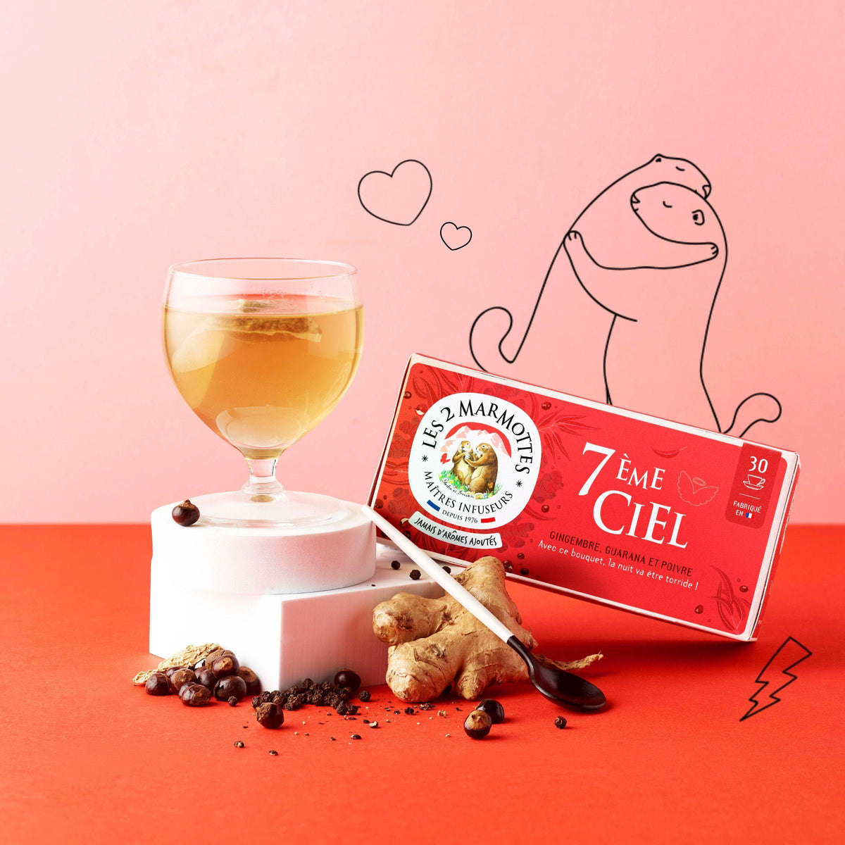 Tisane 7e ciel poivre gingembre les 2 marmottes, fabrication française