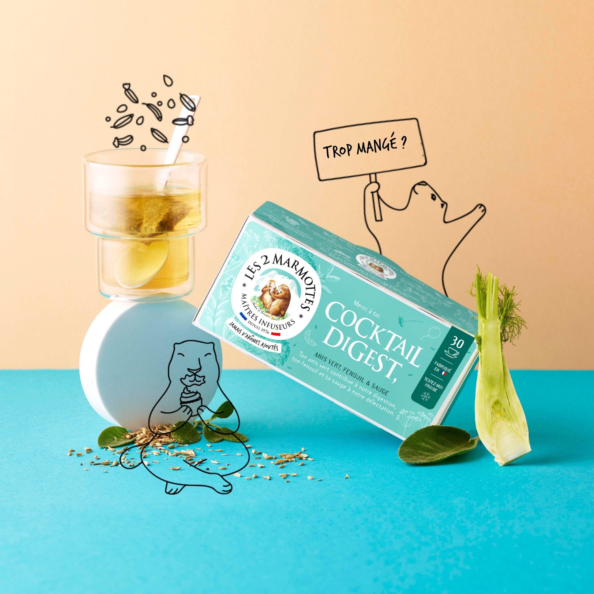 Tisane digestive Cocktail Digest anis vert fenouil et sauge Les 2 Marmottes - Made In France - Sans arômes ajoutés