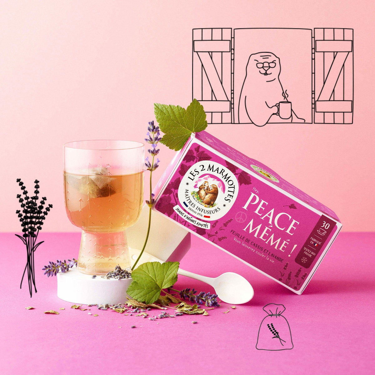 Tisane lavande feuille de cassis peace mémé les 2 marmottes. Fabrication française. Sans arômes ajoutés
