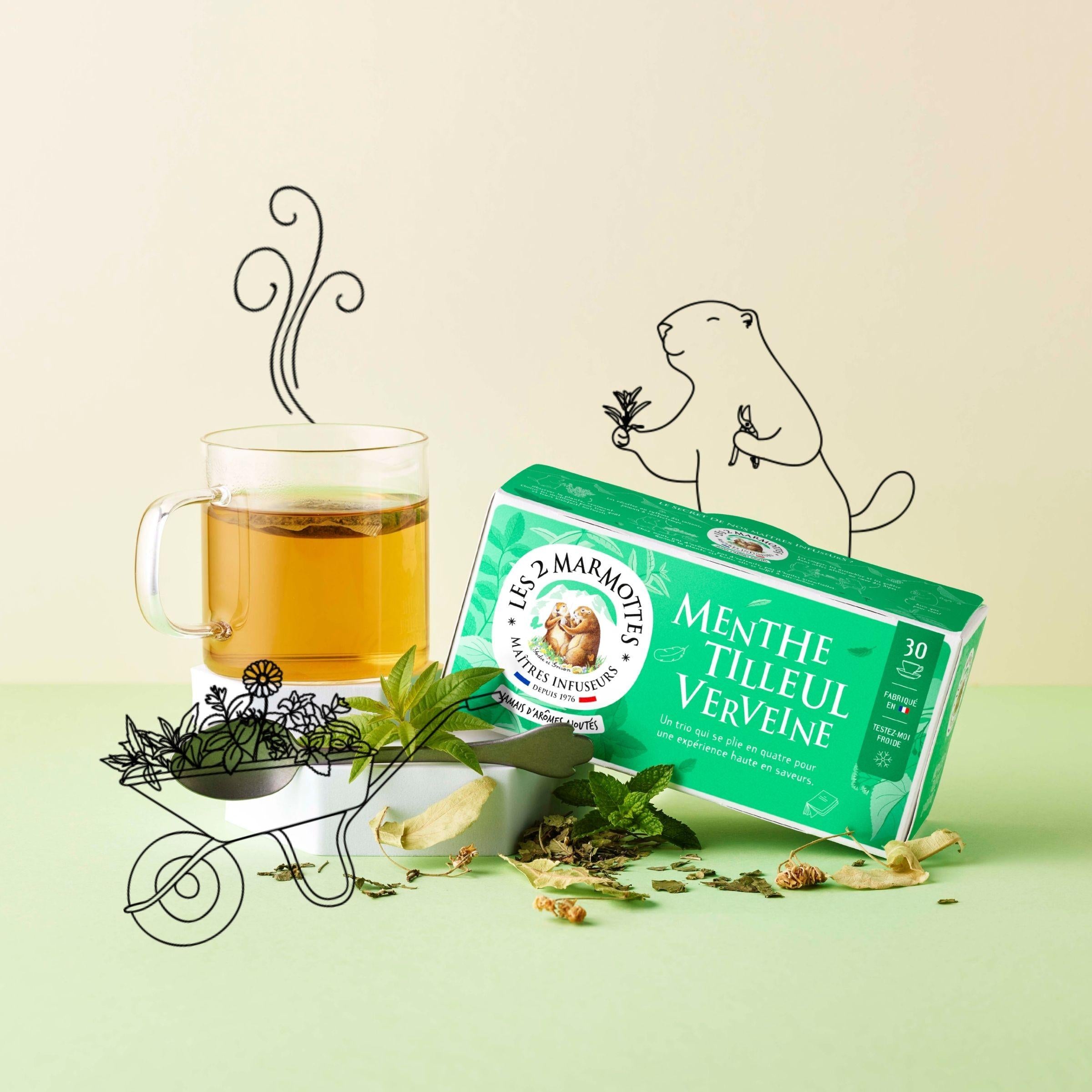 Tisane Menthe Tilleul Verveine Les 2 Marmottes - Made in France - Sans arômes ajoutés