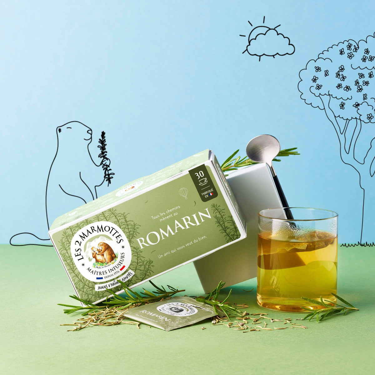 Tisane pur romarin, les 2 marmottes, fabrication française