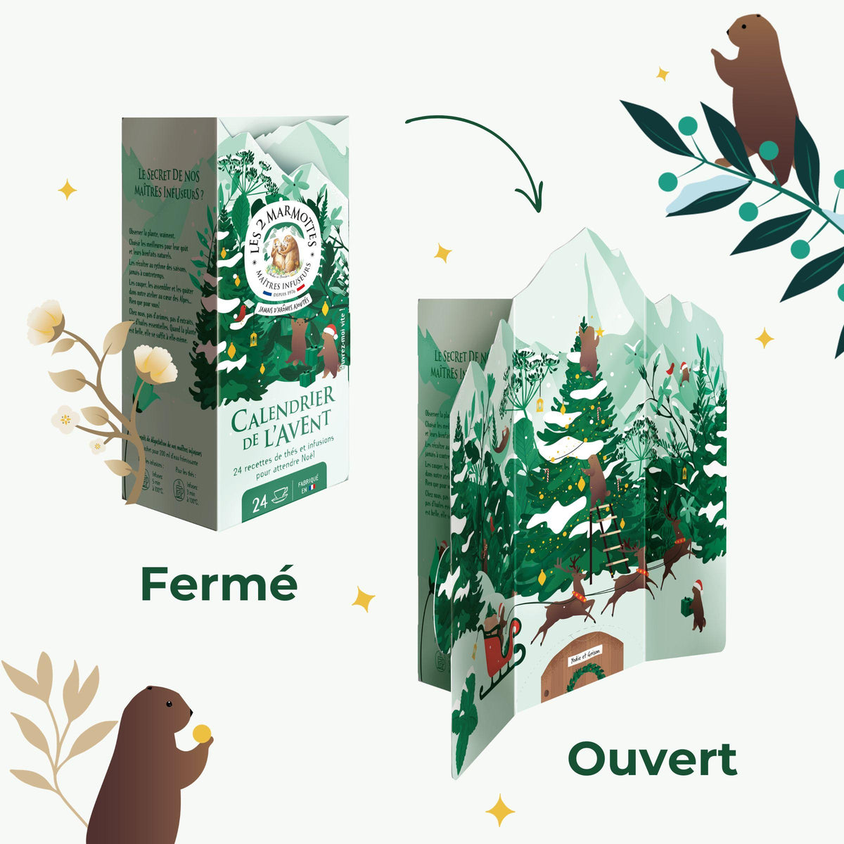 Détail calendrier de l'avent ouvert & fermé, vue de côté.