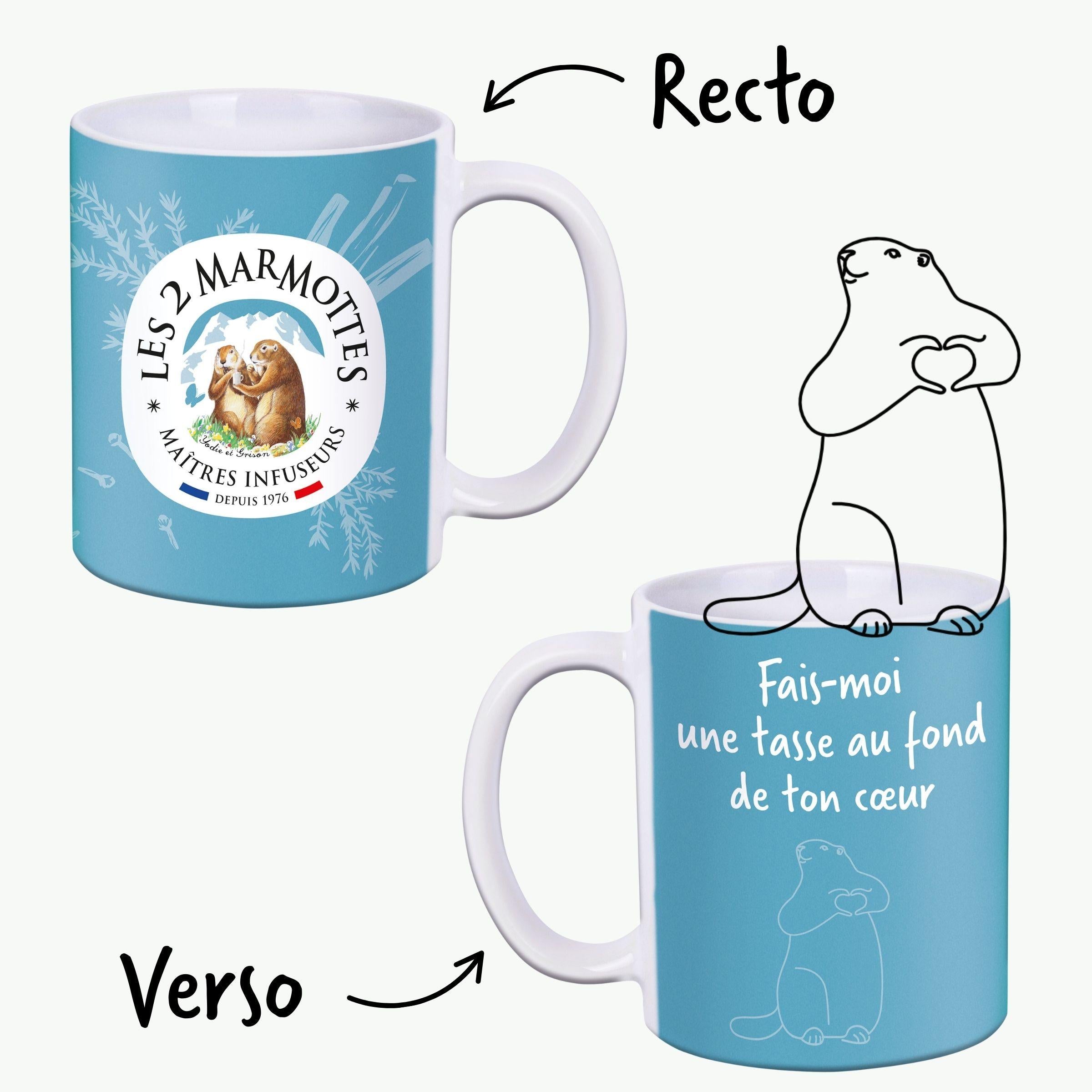 Mug bleu les 2 marmottes, fais-moi une tasse au fond de ton coeur