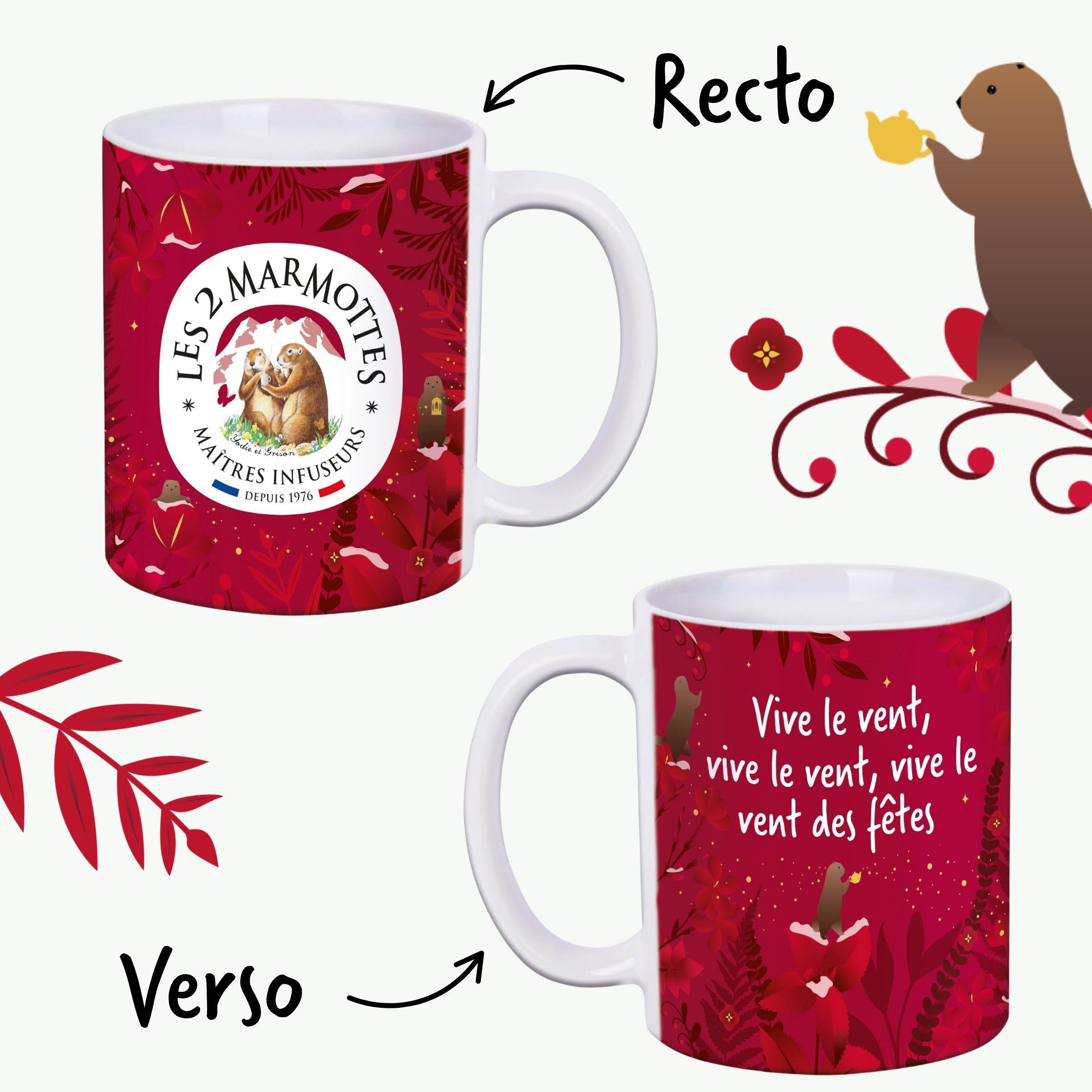 Mug noel rouge les 2 marmottes, logo et citation pour les fêtes. Edition limitée noel à collectionner.