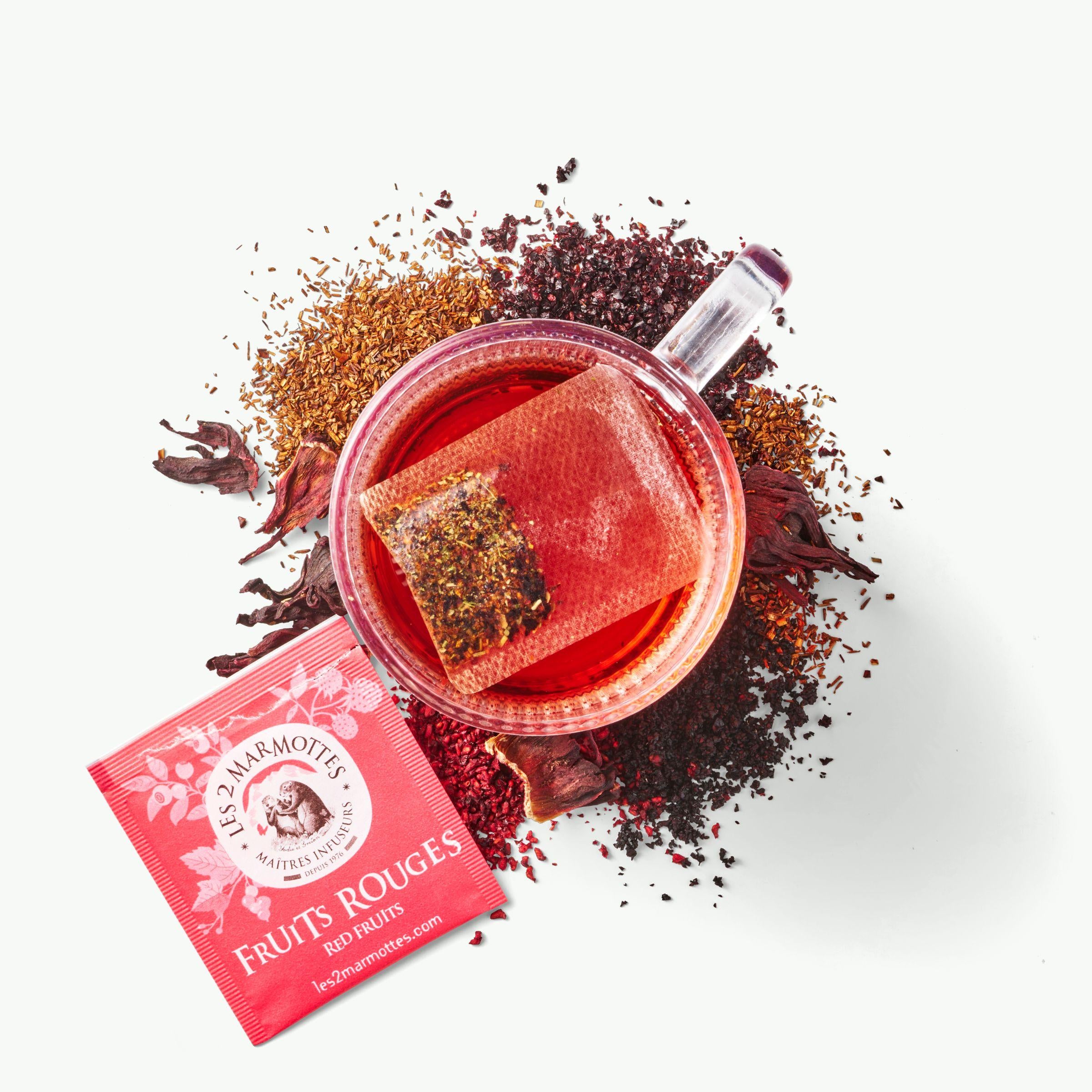 L'infusion aux vrais fruits rouges Les 2 Marmottes peut se boire chaude ou froide. Sachet sans ficelle, ni agrafe ni colle.