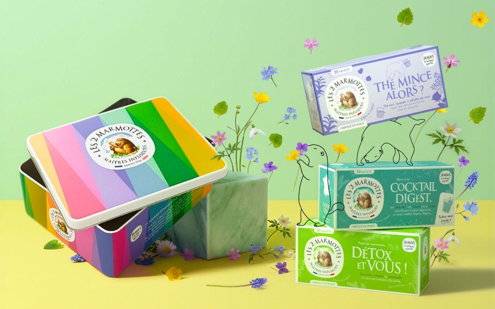 Boîte métal colorée et 3 infusions et thés pour le printemps