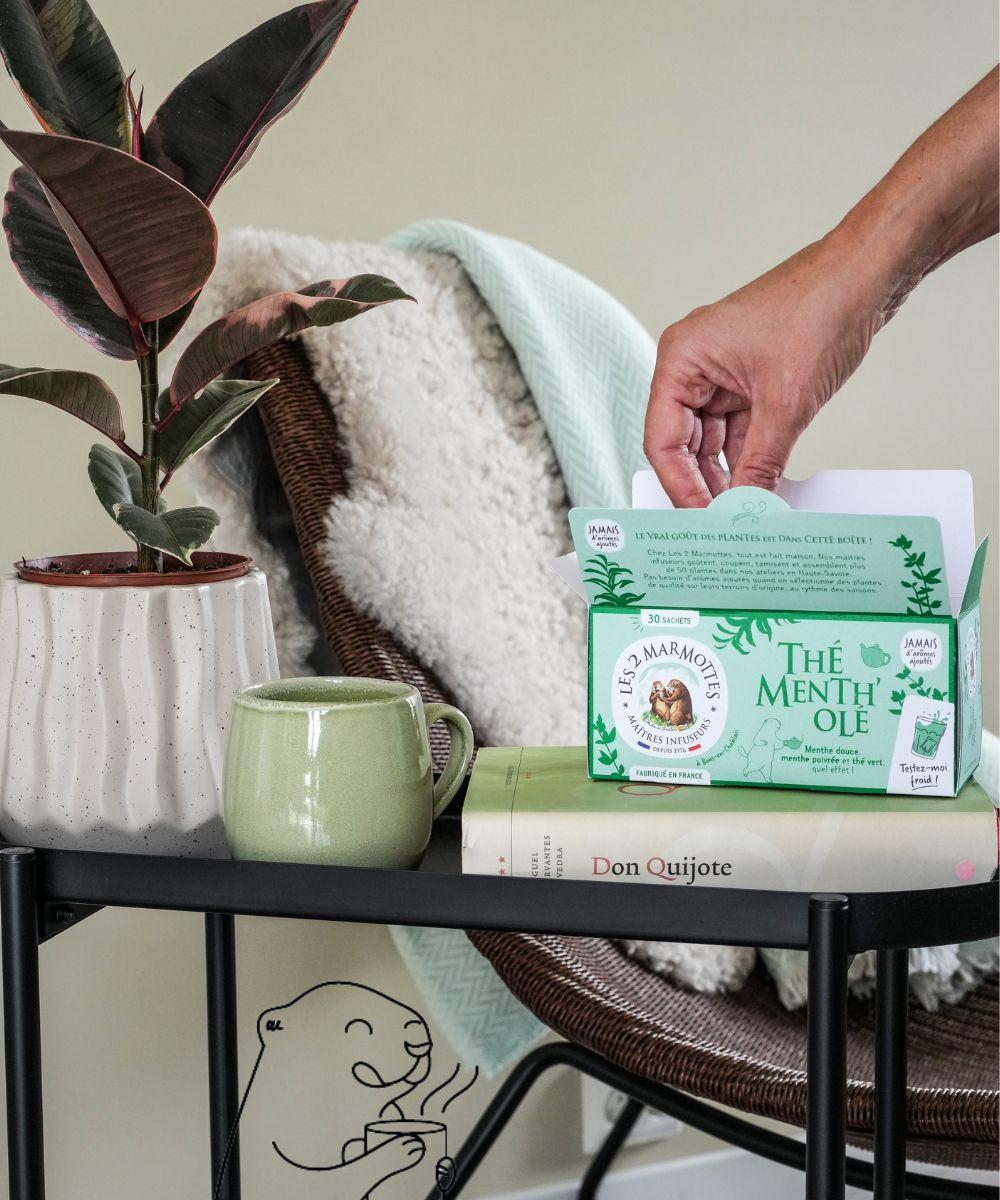 Thé vert bio menthe doue et menthe poivrée, Thé Mentholé les 2 Marmottes