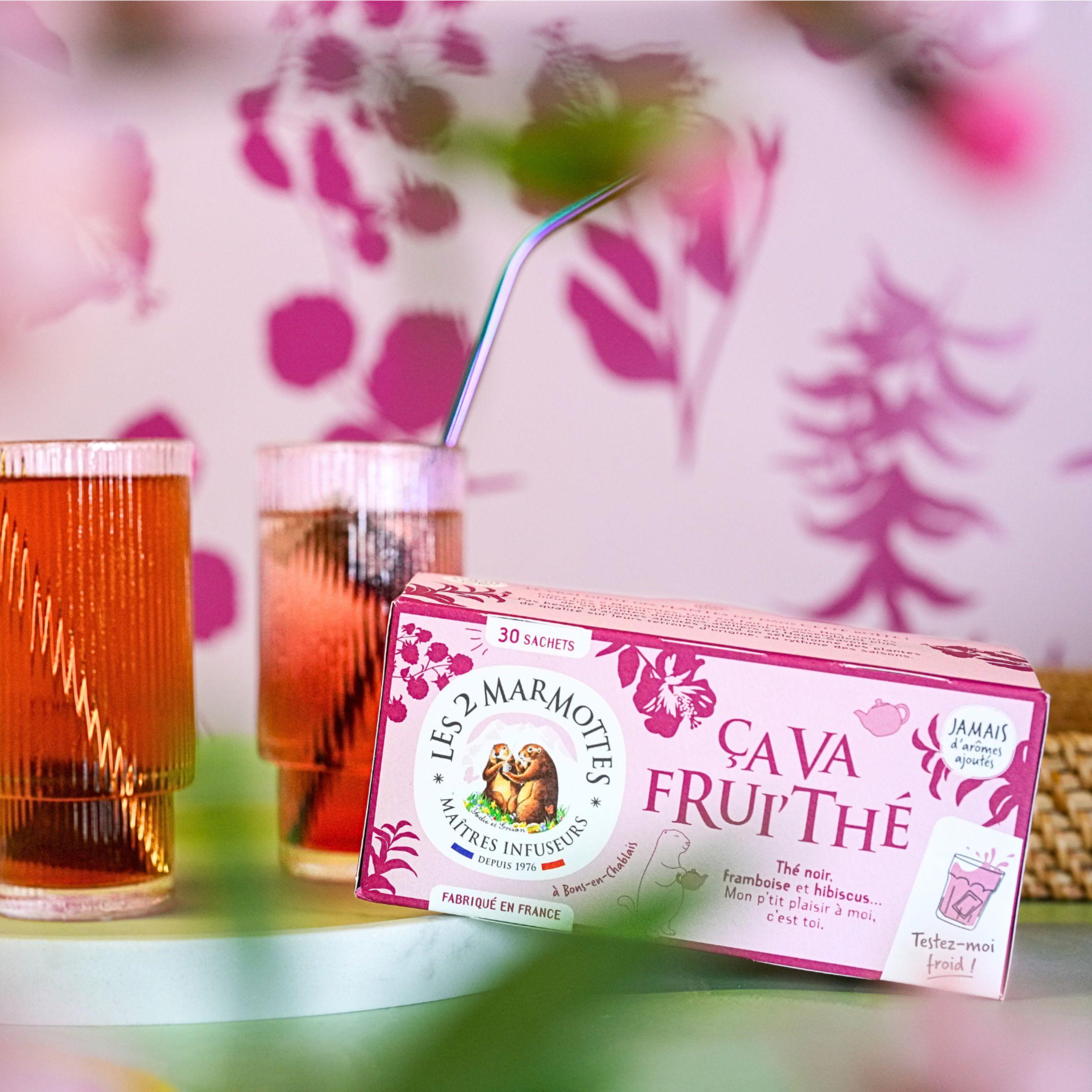 Thé noir bio framboise hibiscus Les 2 Marmottes, à tester en version glacée pour une alternative saine aux thés glacées industriels trop sucrés