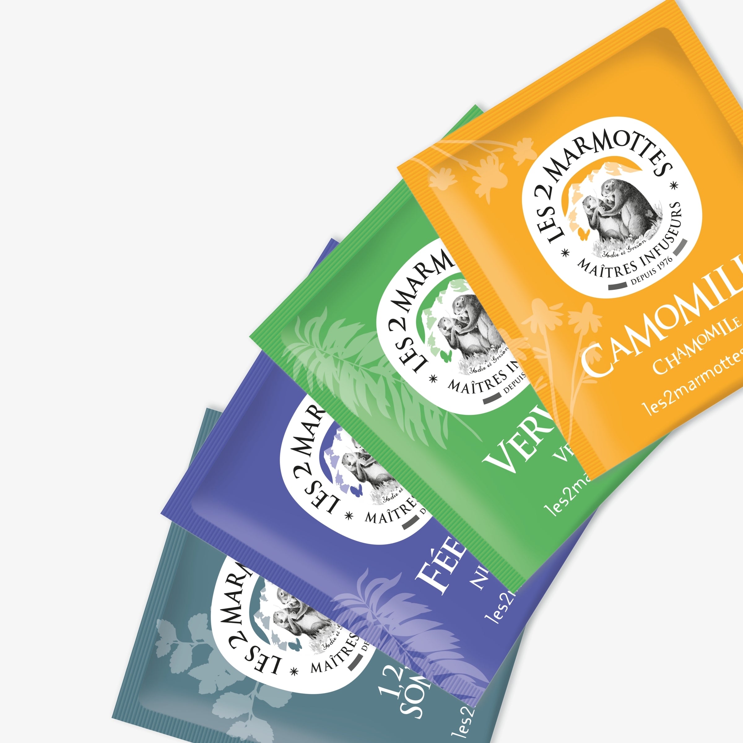 Assortiment 4 tisanes du soir pour dormir : 123 sommeil à la mélisse, fée nuit, verveine, camomille