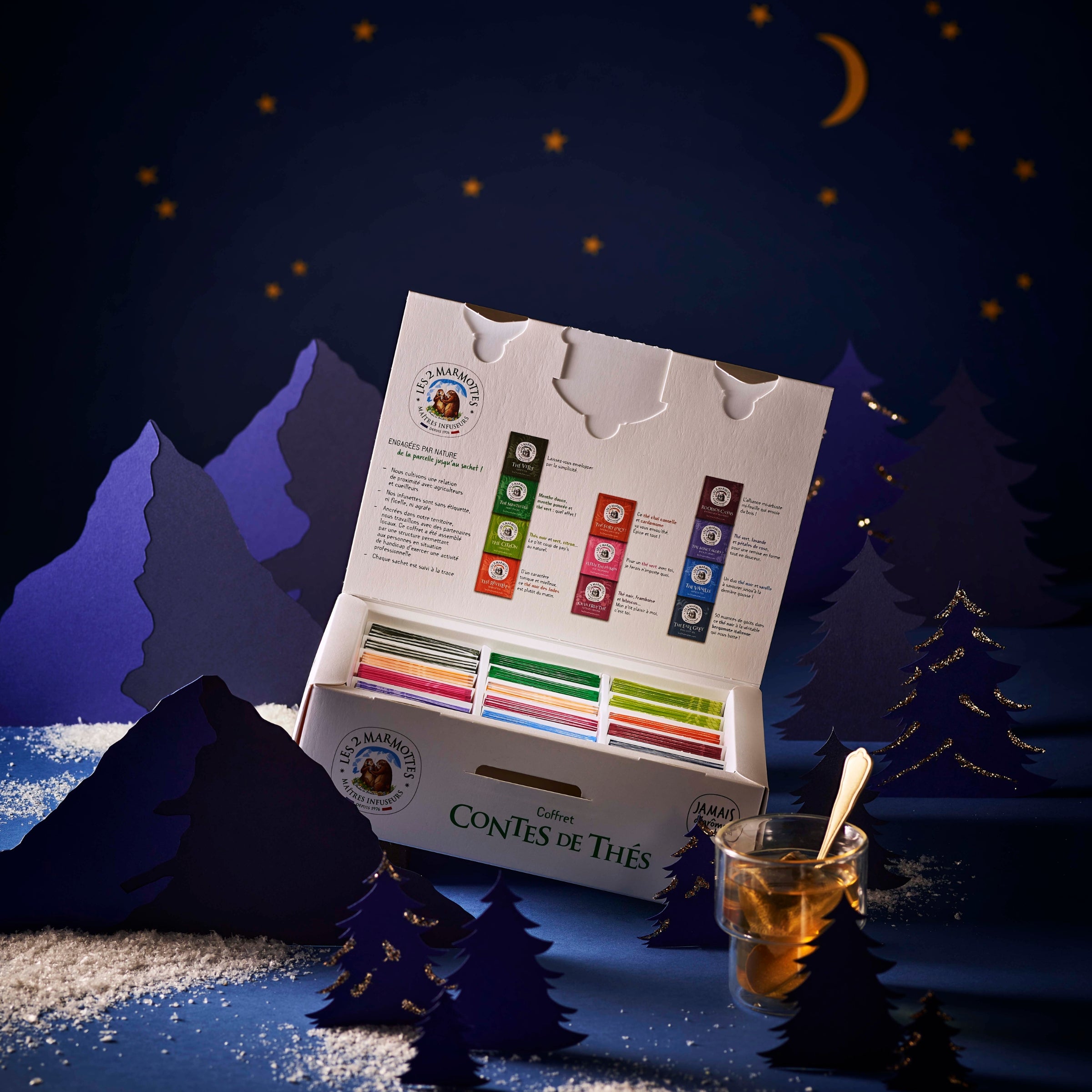 Coffret cadeau thés bios édition de noel, 75 sachets thés naturels sans arômes ajoutés