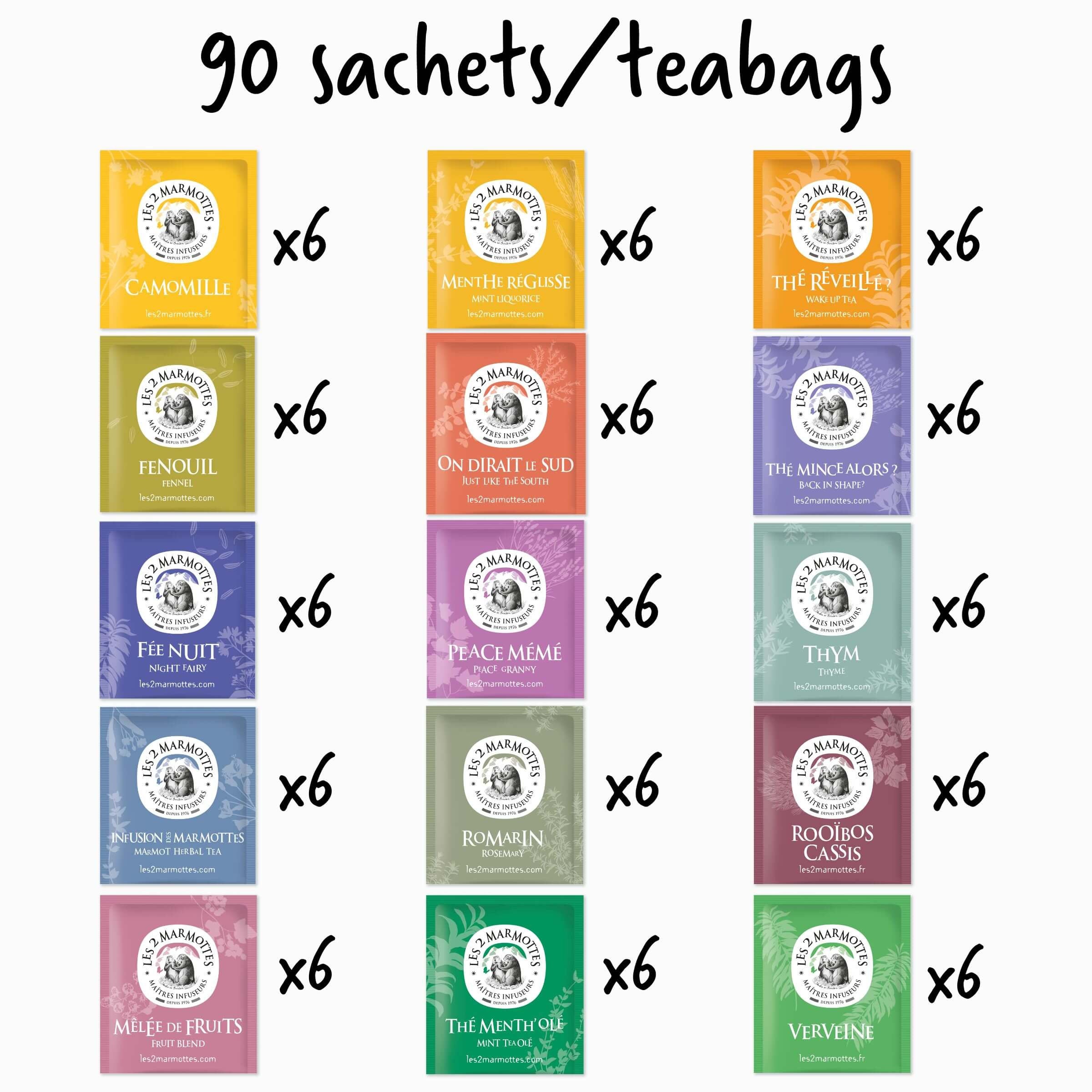 Assortiment de sachets d'infusions et thés, coffret cadeau Récoltes du terrier