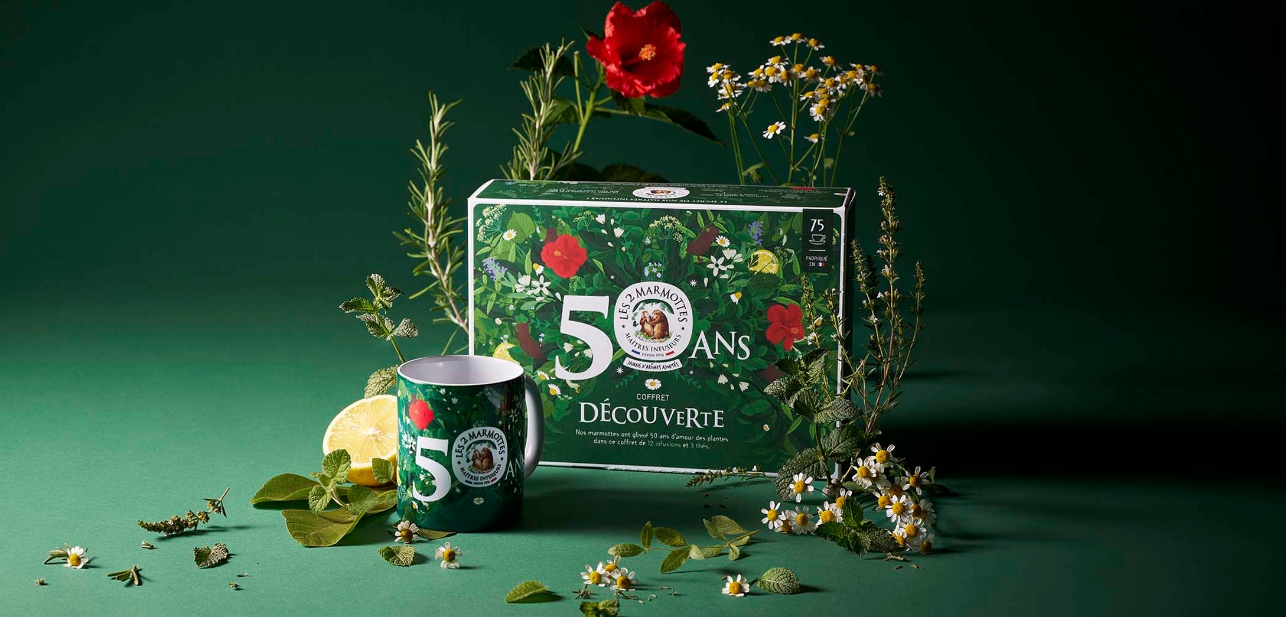Edition limitée 50 ans les 2 marmottes : coffret cadeau tisane et thés + mug
