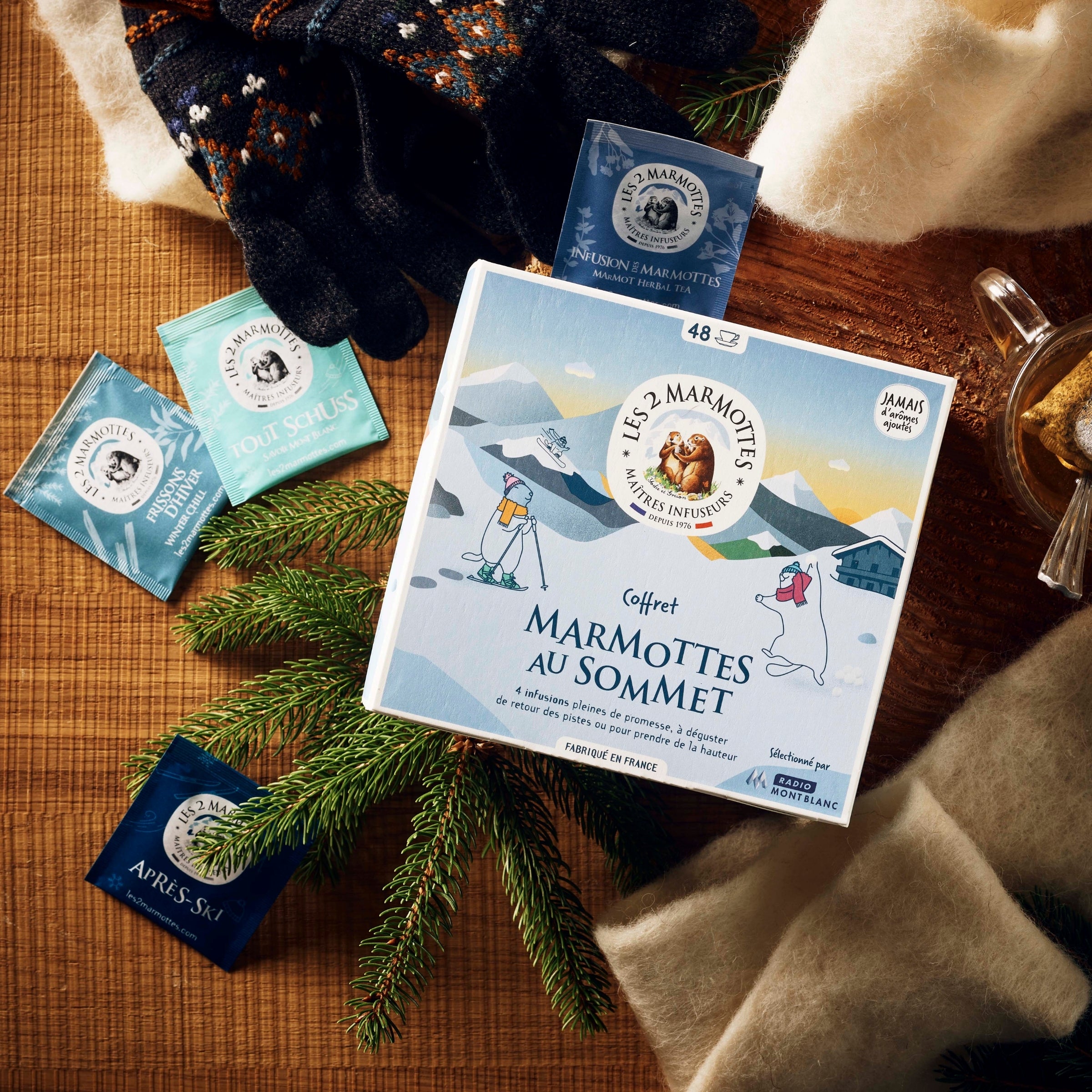 Idée cadeau pour les frileux : coffret 4 tisanes Marmottes au Sommet