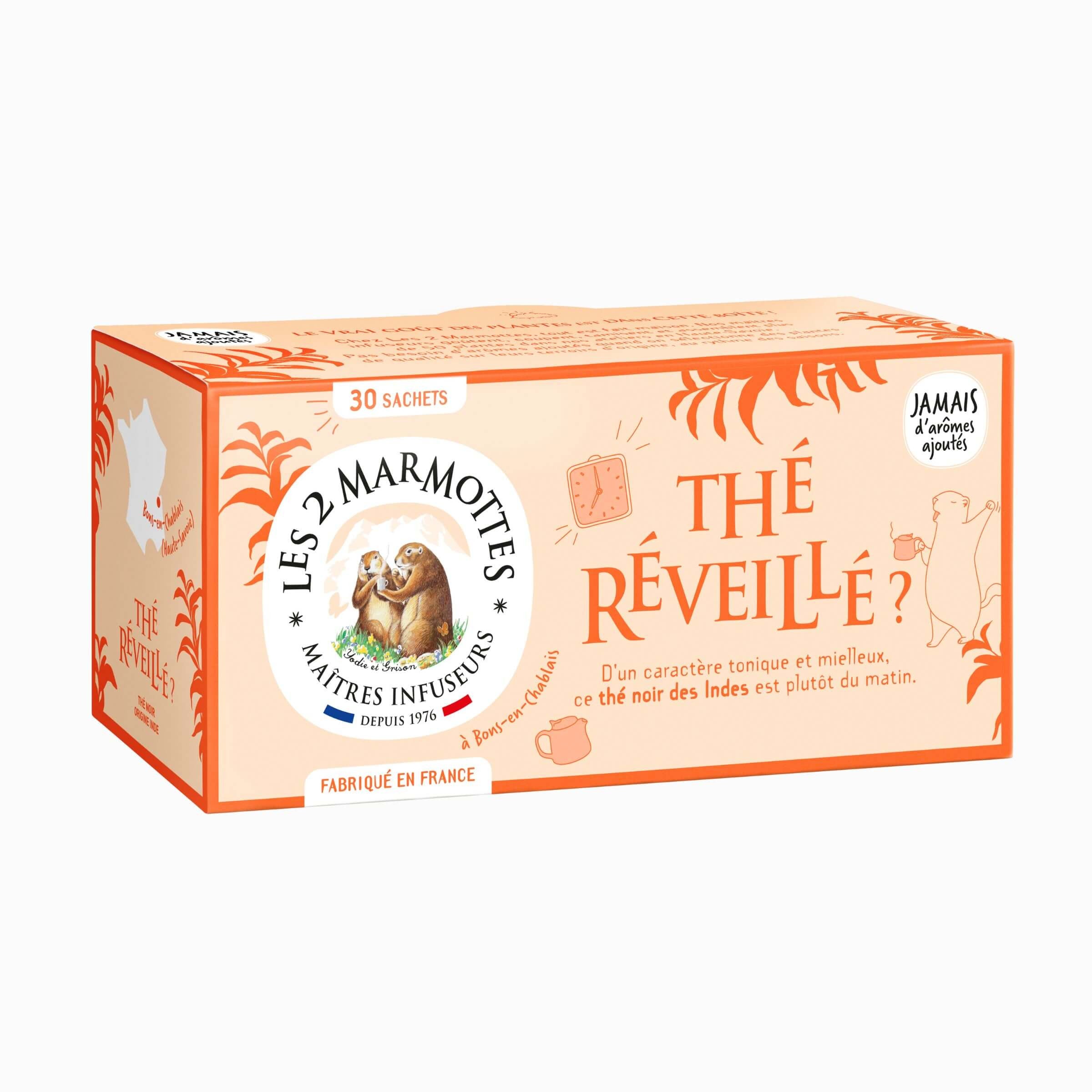 Thé réveillé - thé noir biologique Les 2 Marmottes - Made in France - Sans arômes ajoutés