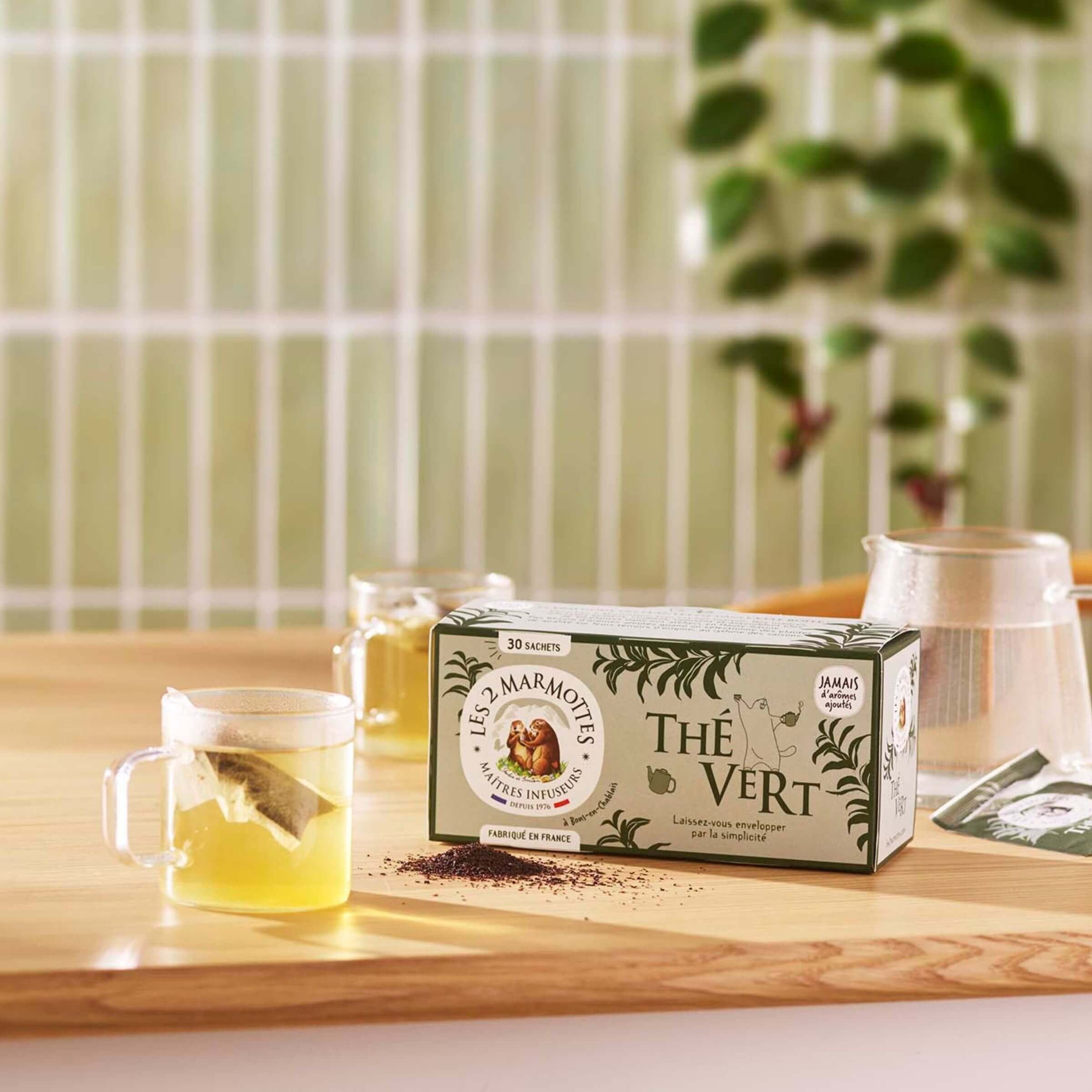 Boîte de 30 sachets thé vert bio pour le matin les 2 marmottes