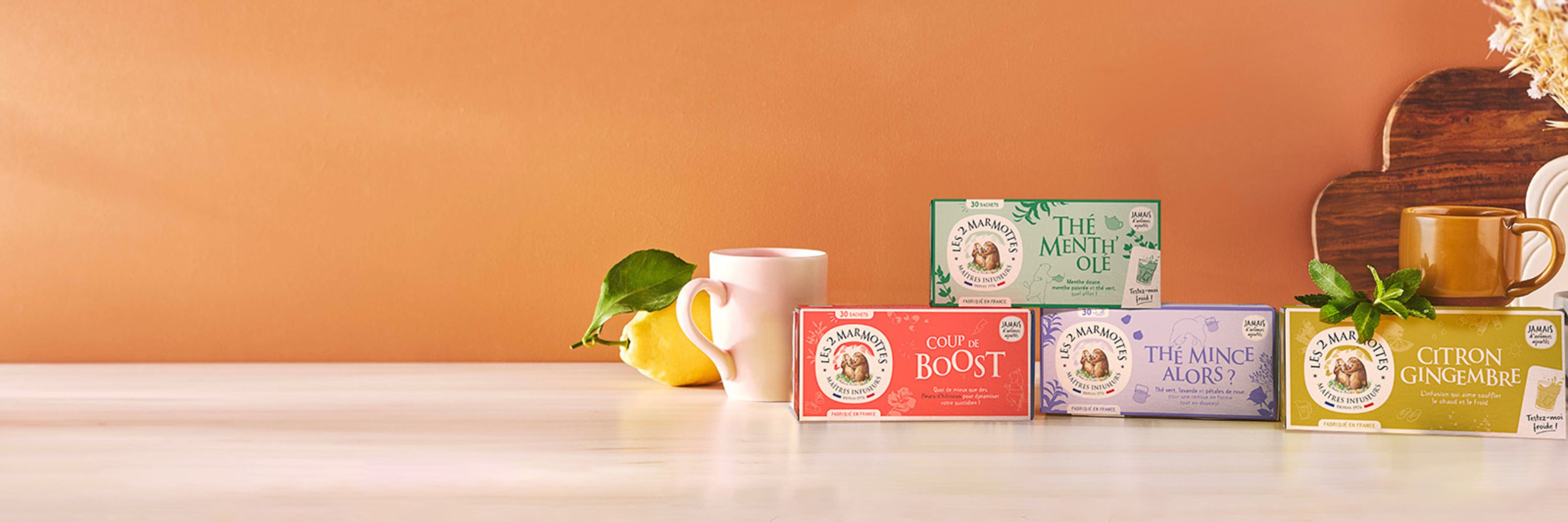 Packs à prix réduit de tisanes et thés Les 2 Marmottes, recettes Made in France (Haute-Savoie)