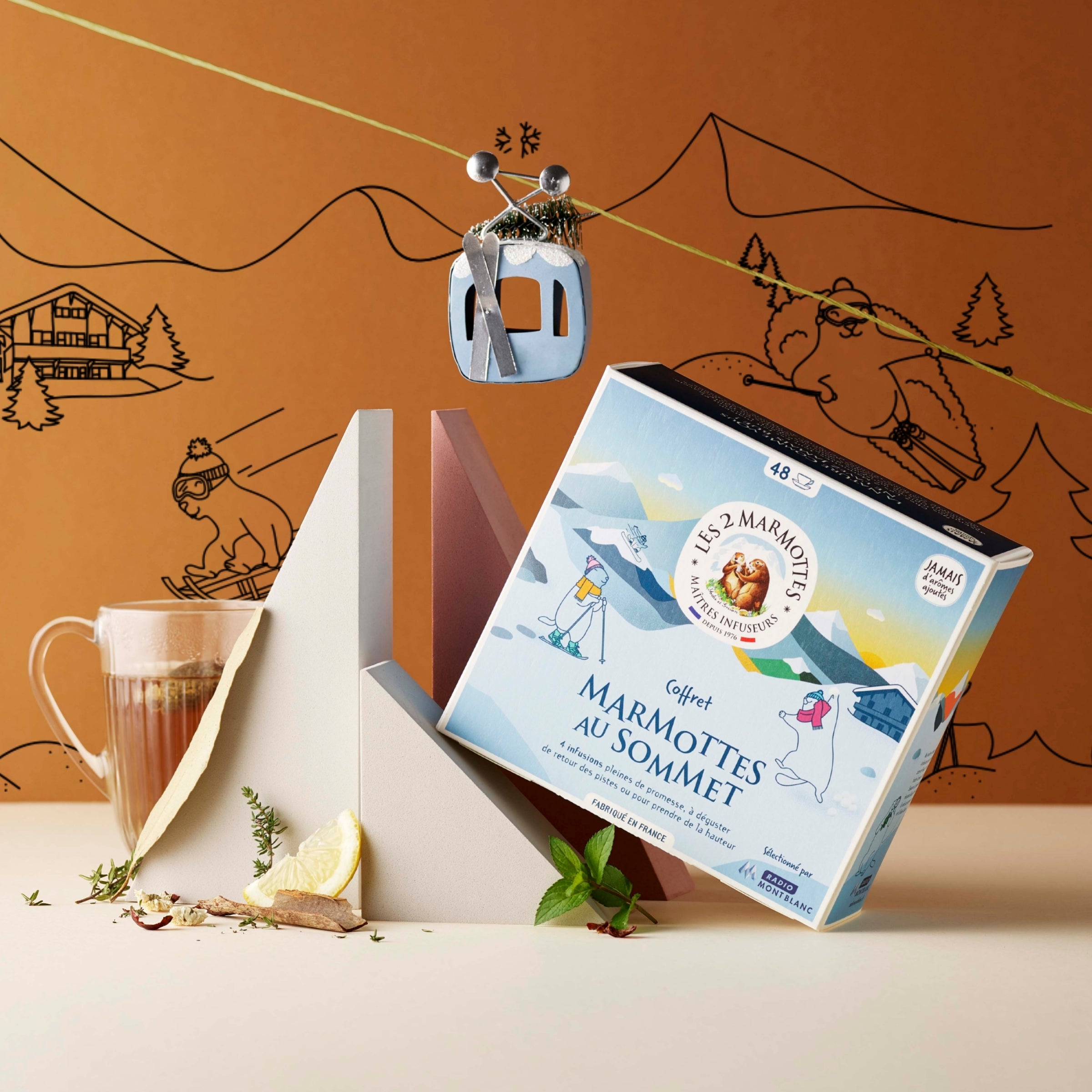 Petit coffret cadeau tisanes pour fans de ski et fans de montagne : coffret Marmottes au Sommet