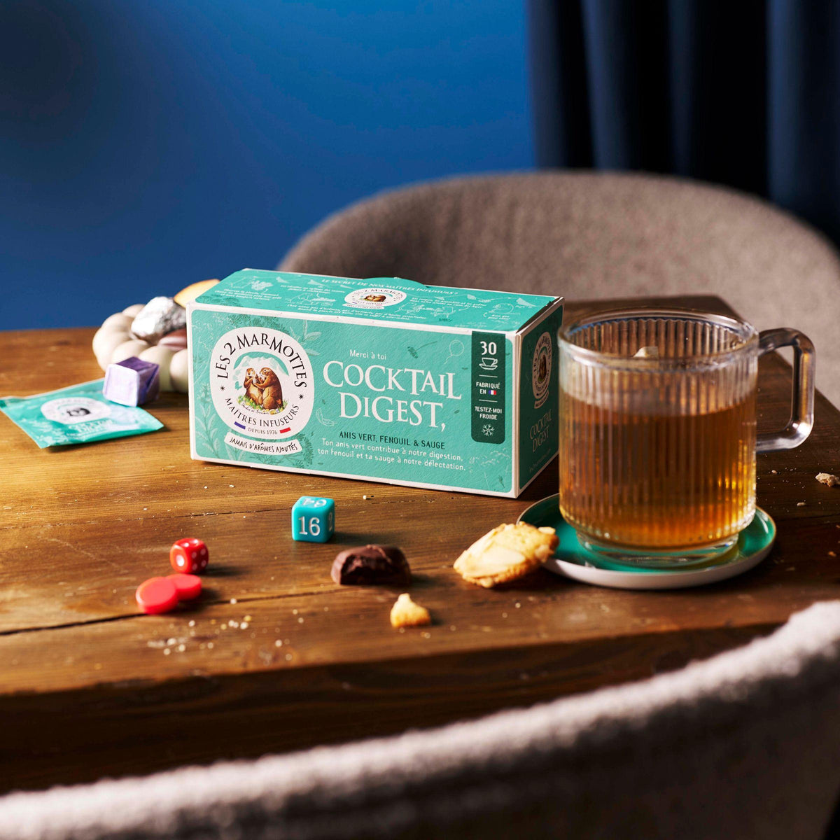 Tisane à l'anis fenouil et sauge pour digérer, infusion après-repas goût anisé, à boire chaude ou froide. Boîte de 30 sachets. Toutes les infusions les 2 marmottes sont fabriquées en France et ne contiennent ni arômes ajoutés ni huiles essentielles ajoutées.