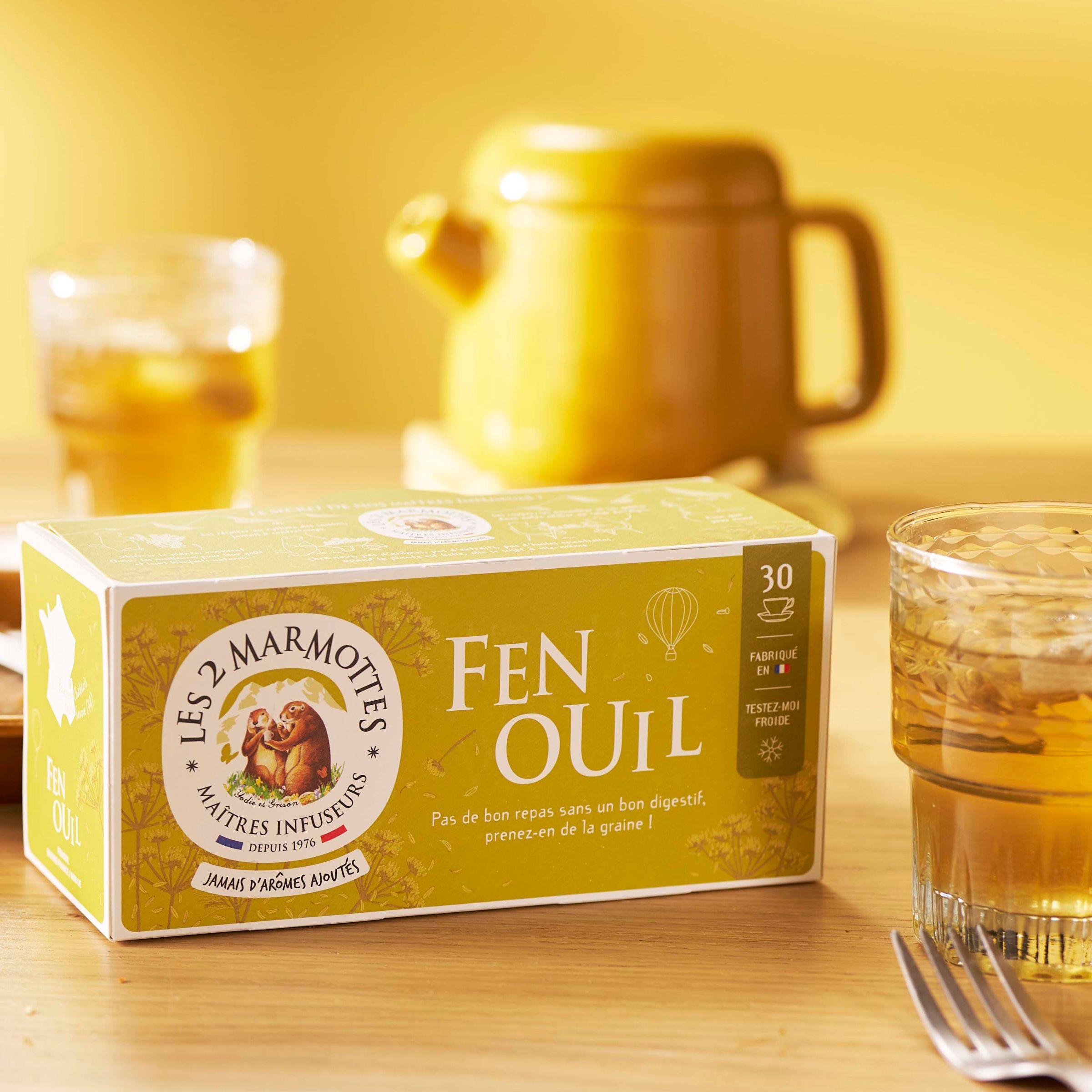 Tisane de graines de fenouil Les 2 Marmottes, tisane pour digérer après le repas. Fabrication Française. Infusion monoplante 100% fenouil
