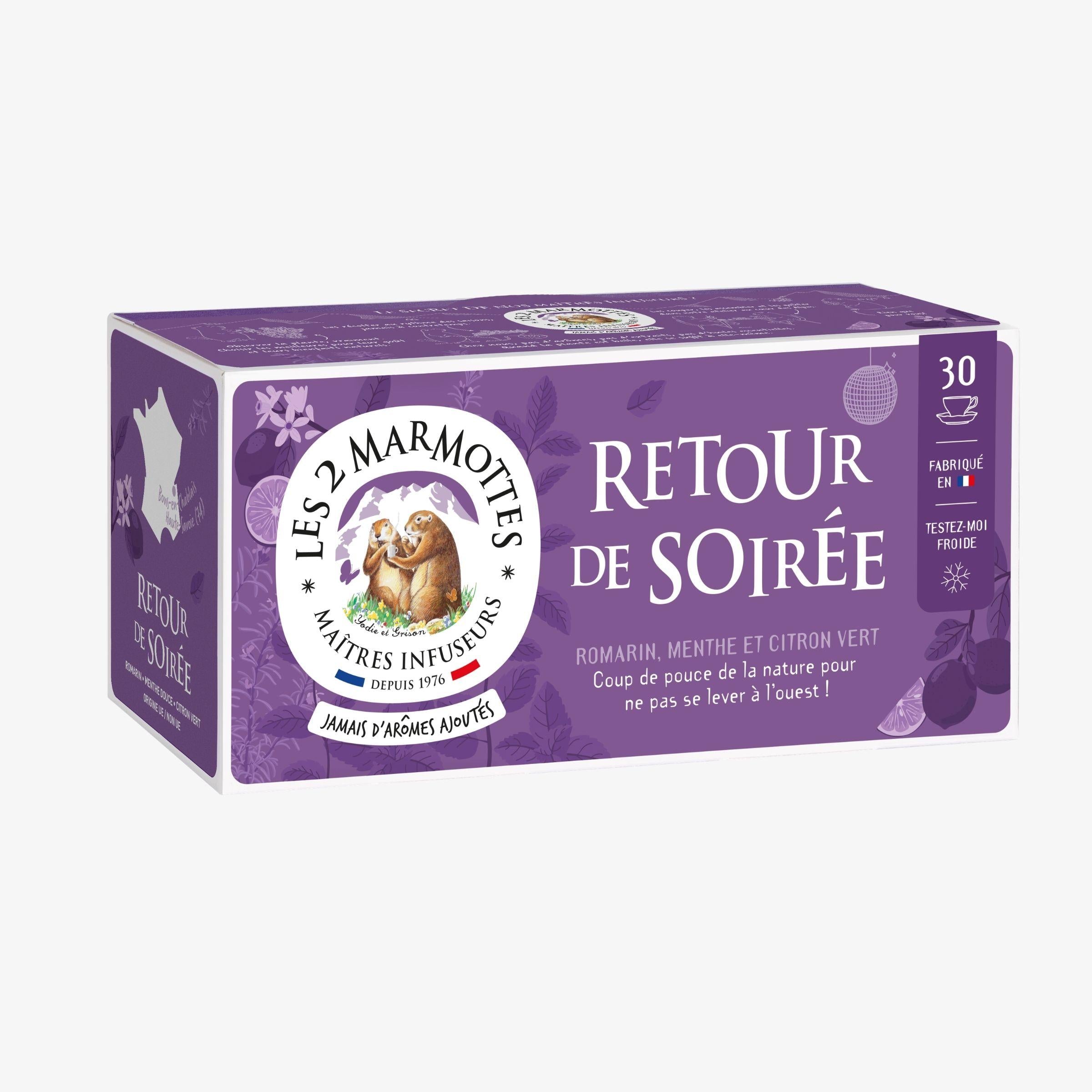 Infusion Retour de Soirée romarin menthe citron Les 2 Marmottes - Made in France - Sans arômes ajoutés