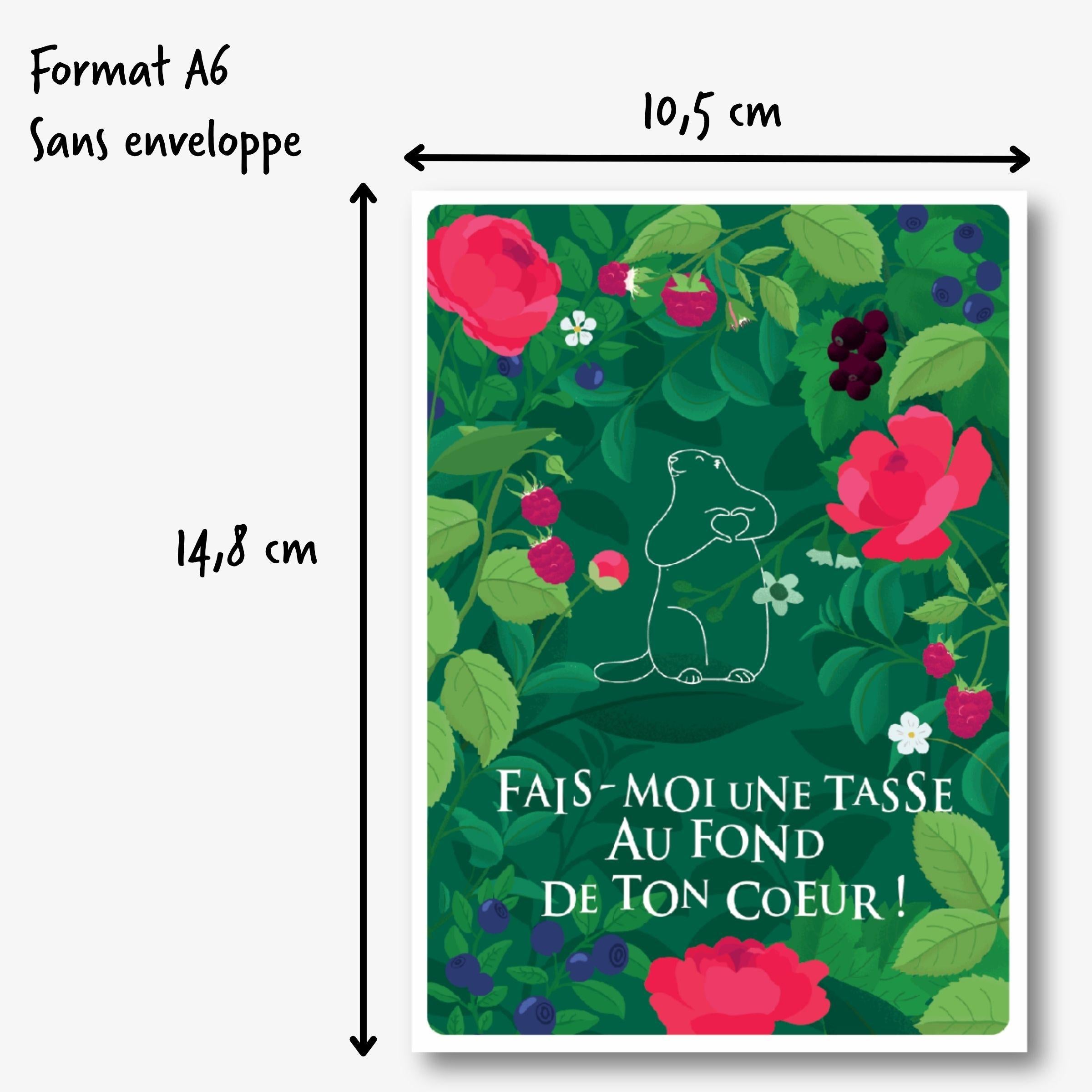 Dimensions Carte postale verte message amoureux