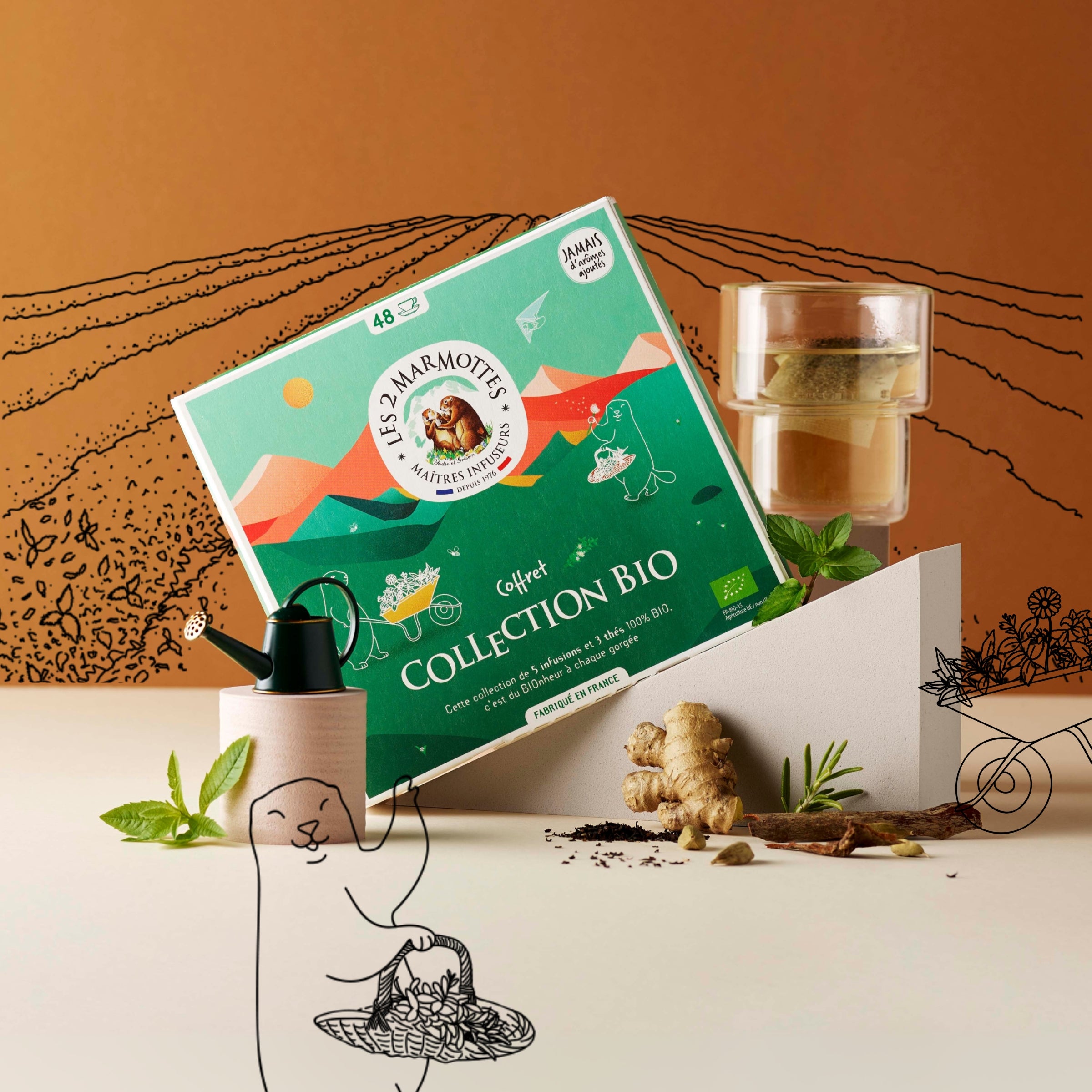 Coffret cadeau tisanes et thés biologiques , naturels et sans arômes ajoutés