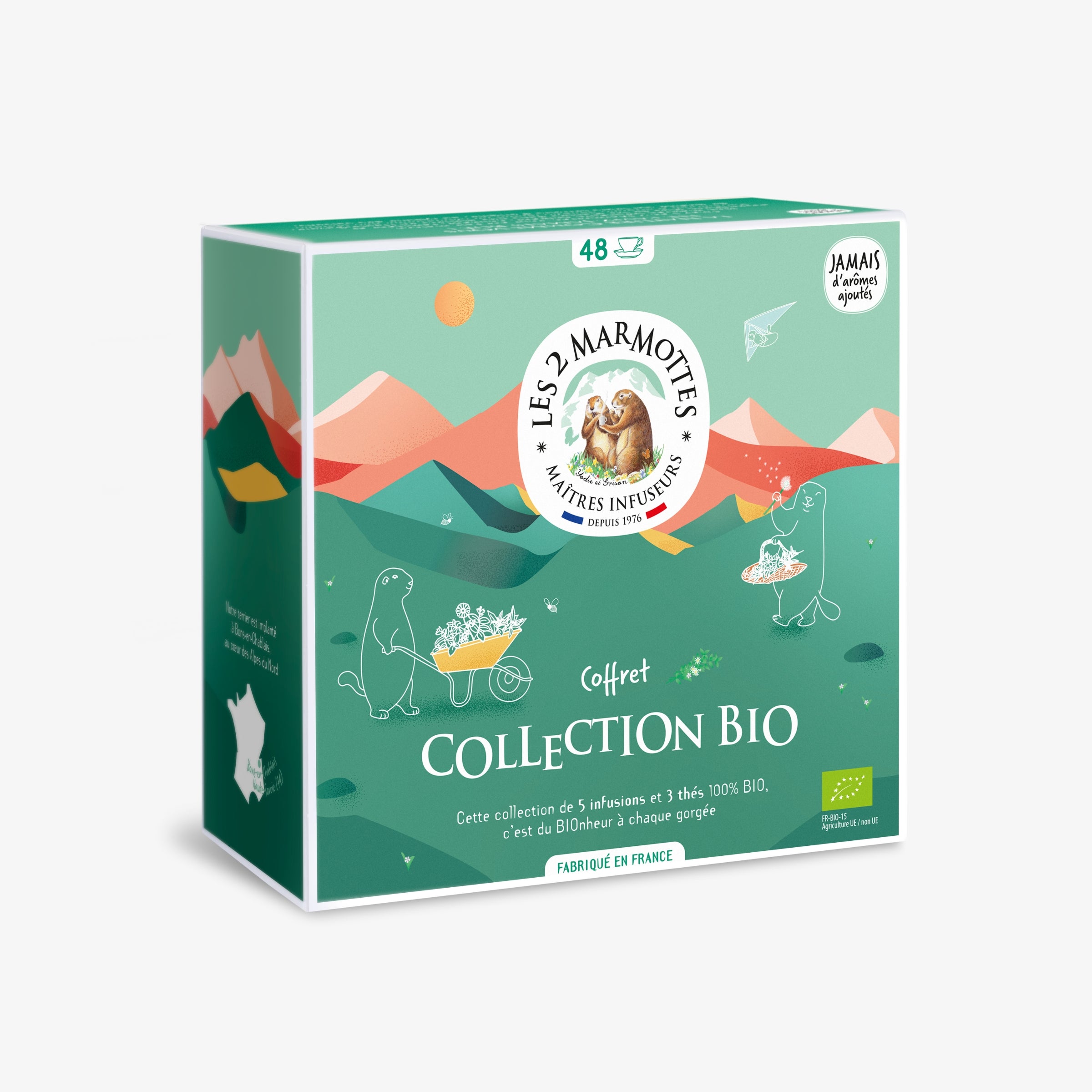 Petit coffret cadeau thés et tisanes bio, 8 parfums, fabrication française