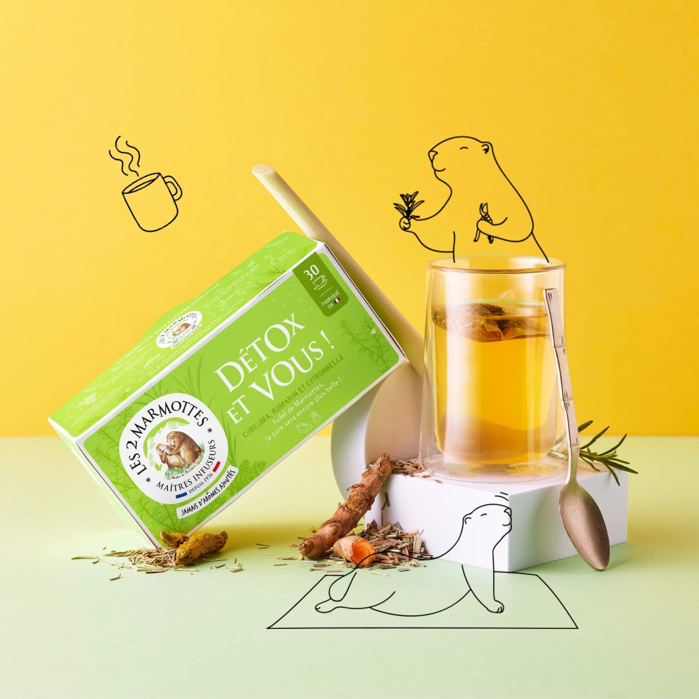 Tisane Detox curcuma et romarin Les 2 Marmottes - Made In France - Sans arômes ajoutés