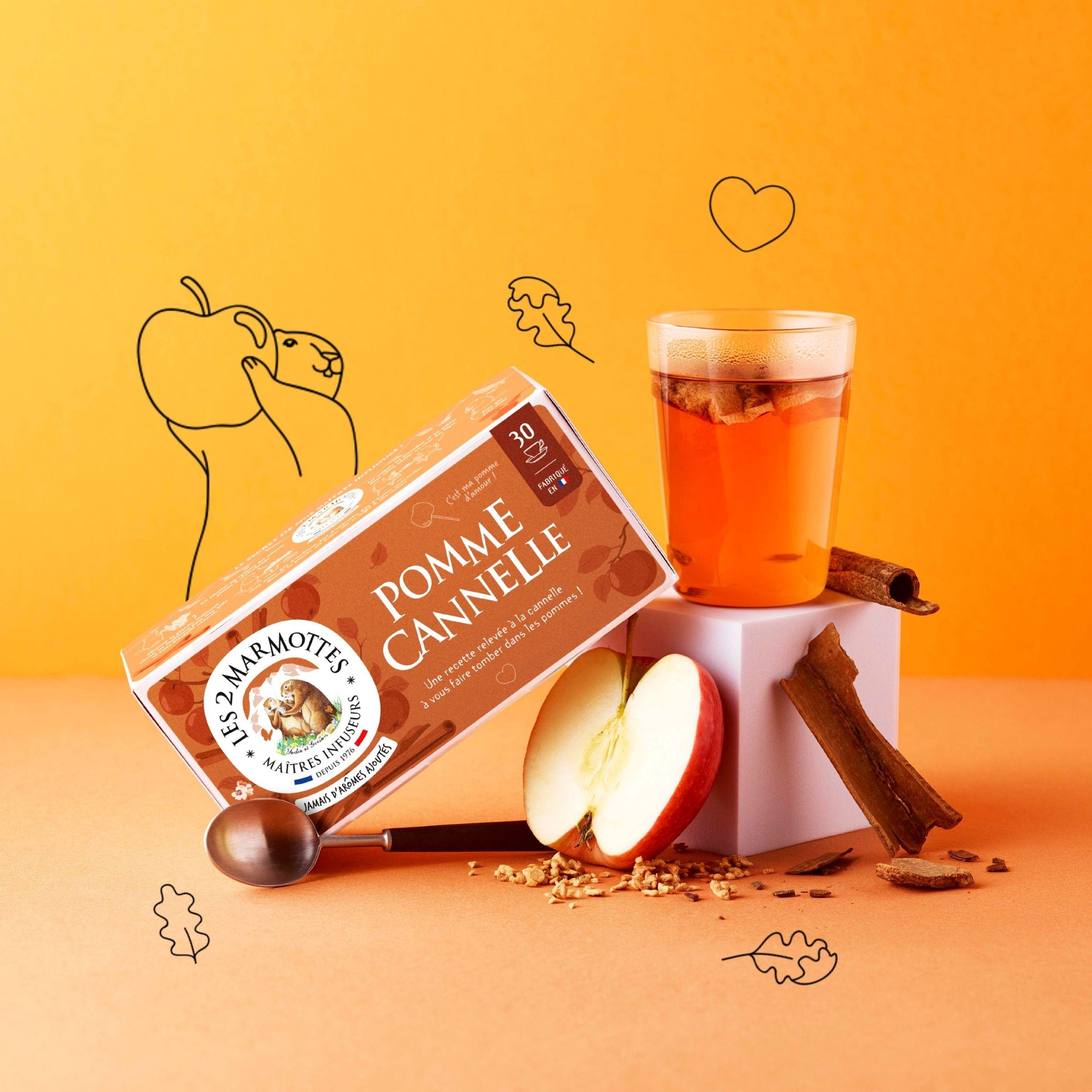 Tisane épicée pomme cannelle façon crumble Les 2 Marmottes - Made in France - Sans arômes ajoutés