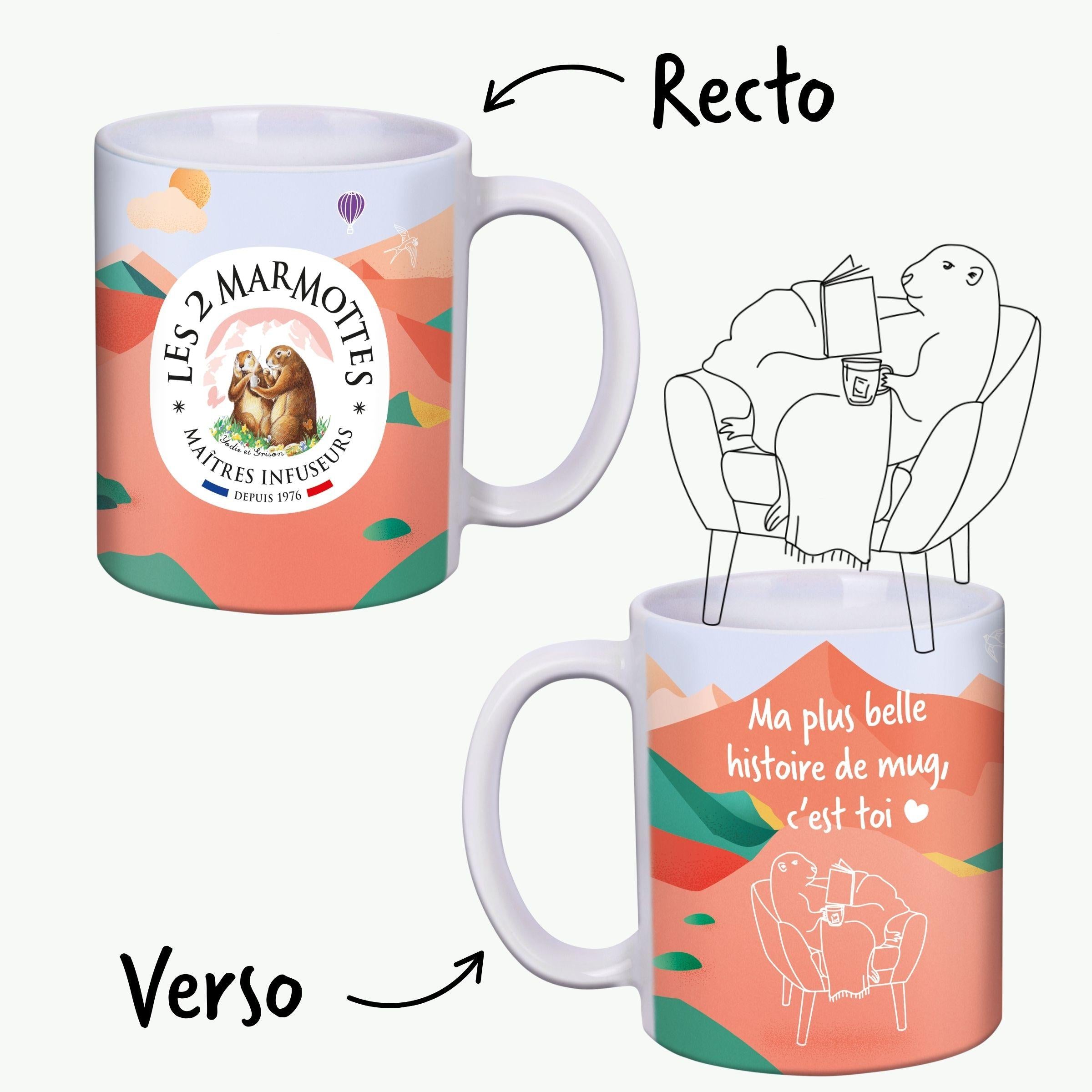 Mug rose corail décor marmottes montagne idée cadeau