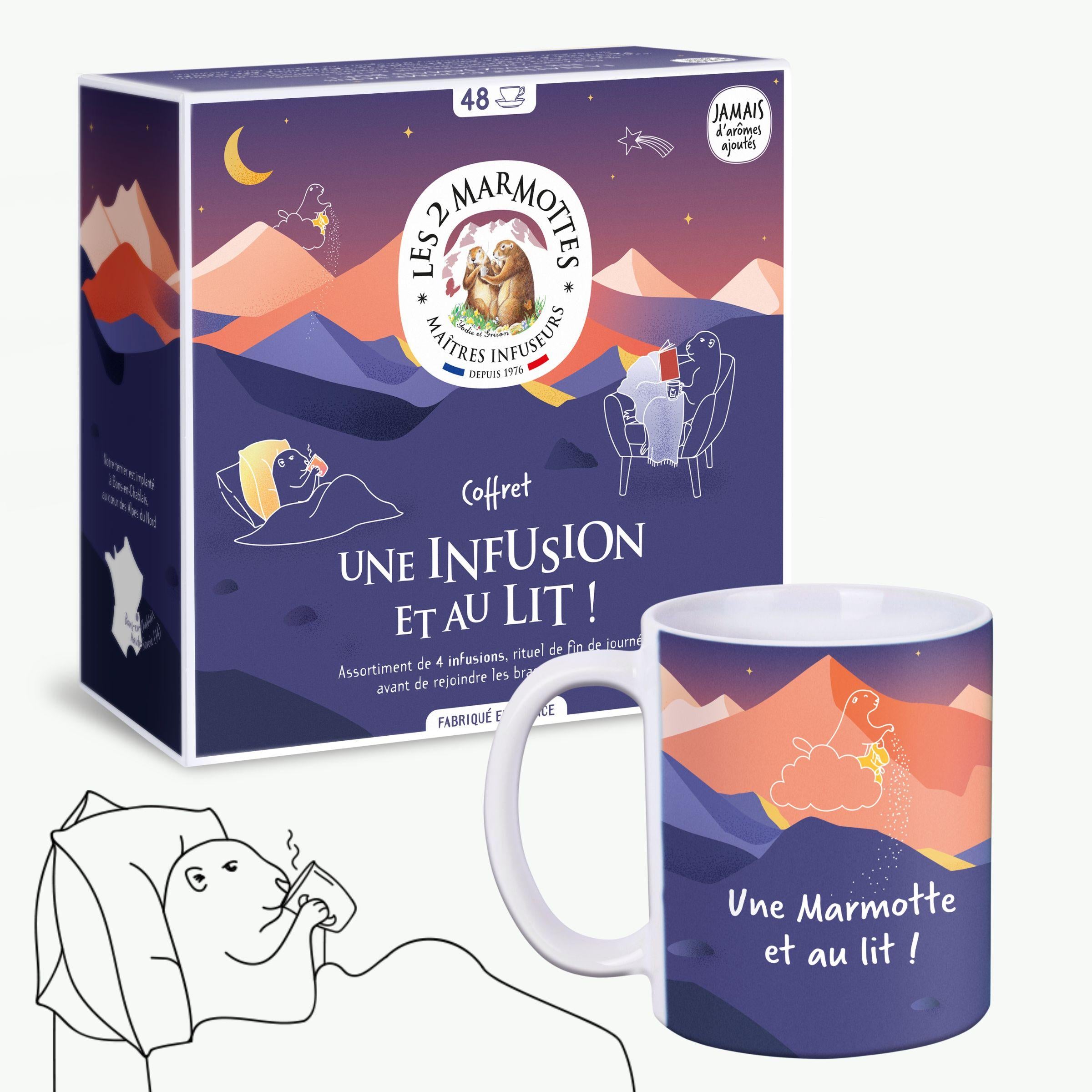 Coffret de tisanes du soir + mug bleu nuit à petit prix, idée cadeau personne âgée  ou gros dormeur