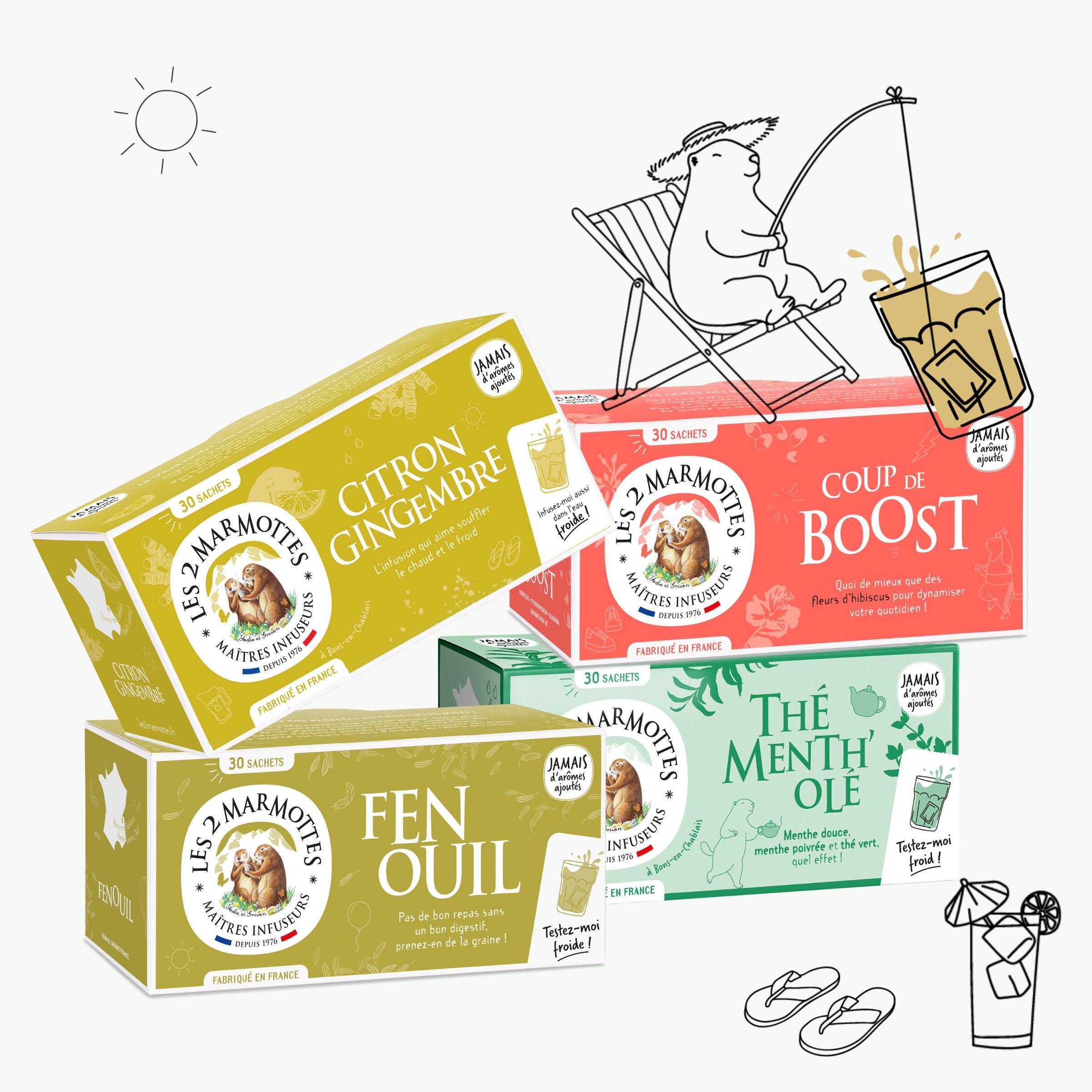 Pack de 4 tisanes et thés sans arômes ajoutés pour boire au naturel tout l'été