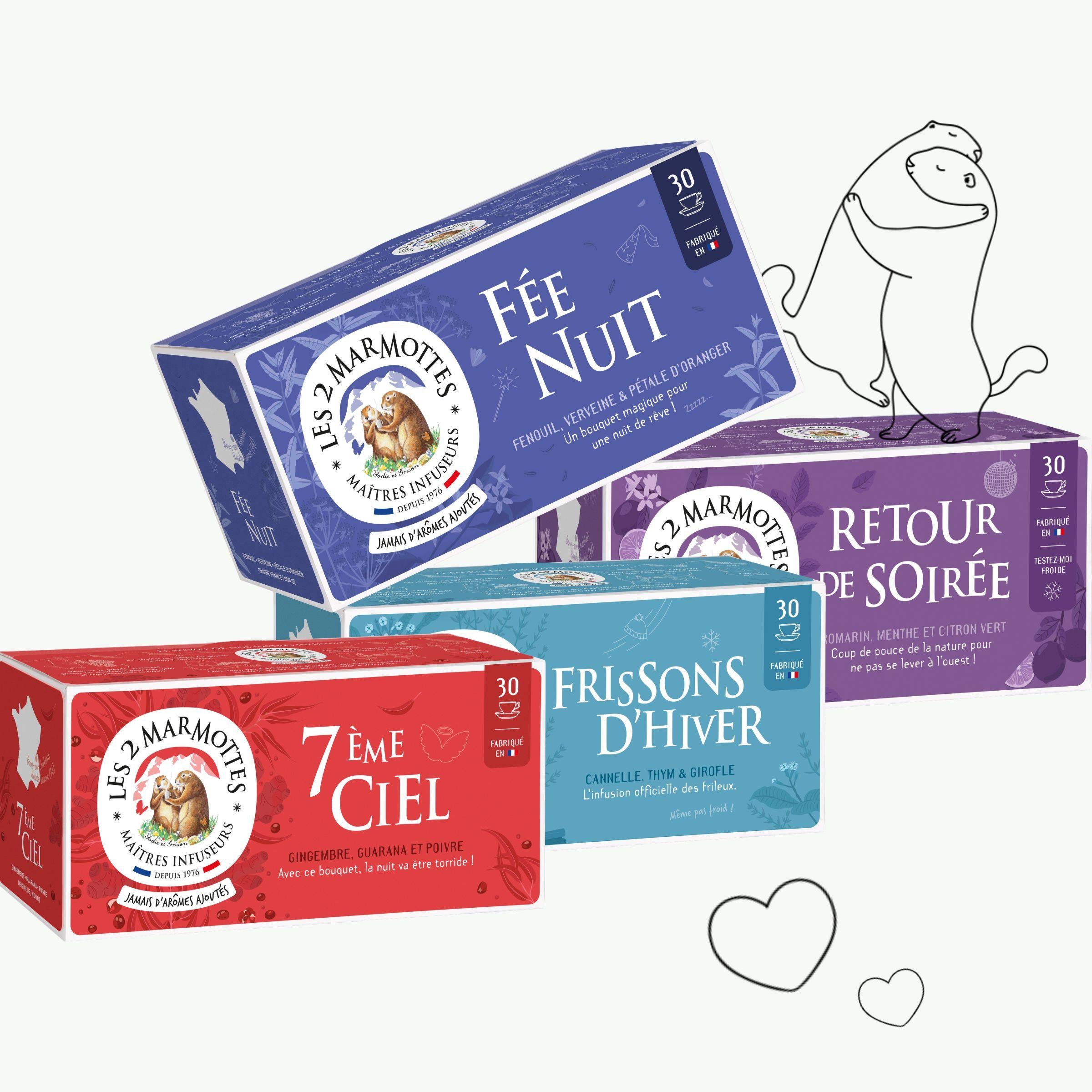 Pack de 4 infusions pour la St Valentin : pour déclarer sa flemme ou sa flemme. Idée cadeau couple, format économique.