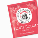 Tisane aux vrais fruits rouges sans arôme ajoutés Les 2 Marmottes, cassis framboise myrtille, infusion fruitée à boire chaude ou froide en été