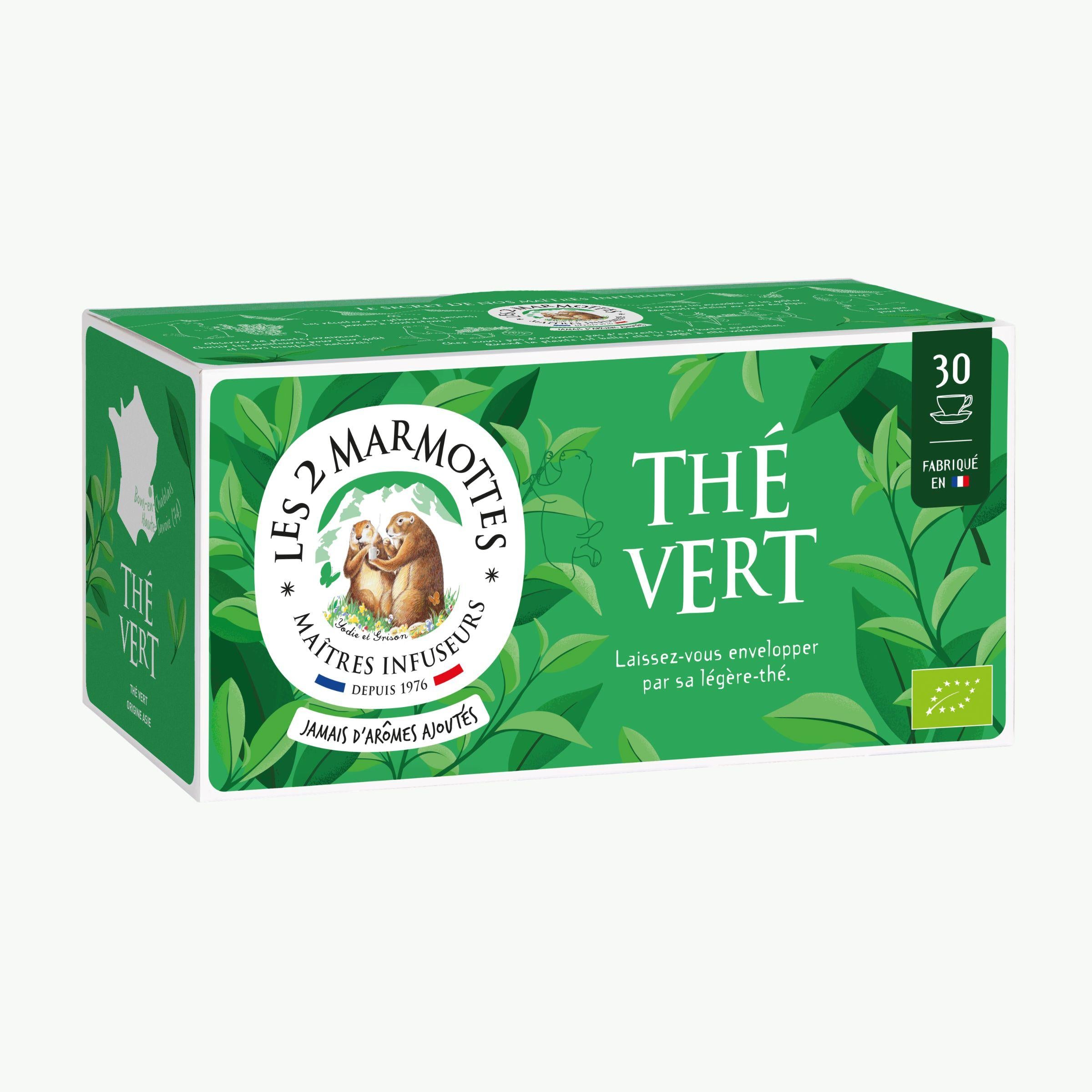 Pur thé vert bio les 2 marmottes, thé vert nature certifié biologique, un thé vert léger et simple pour toute la journée