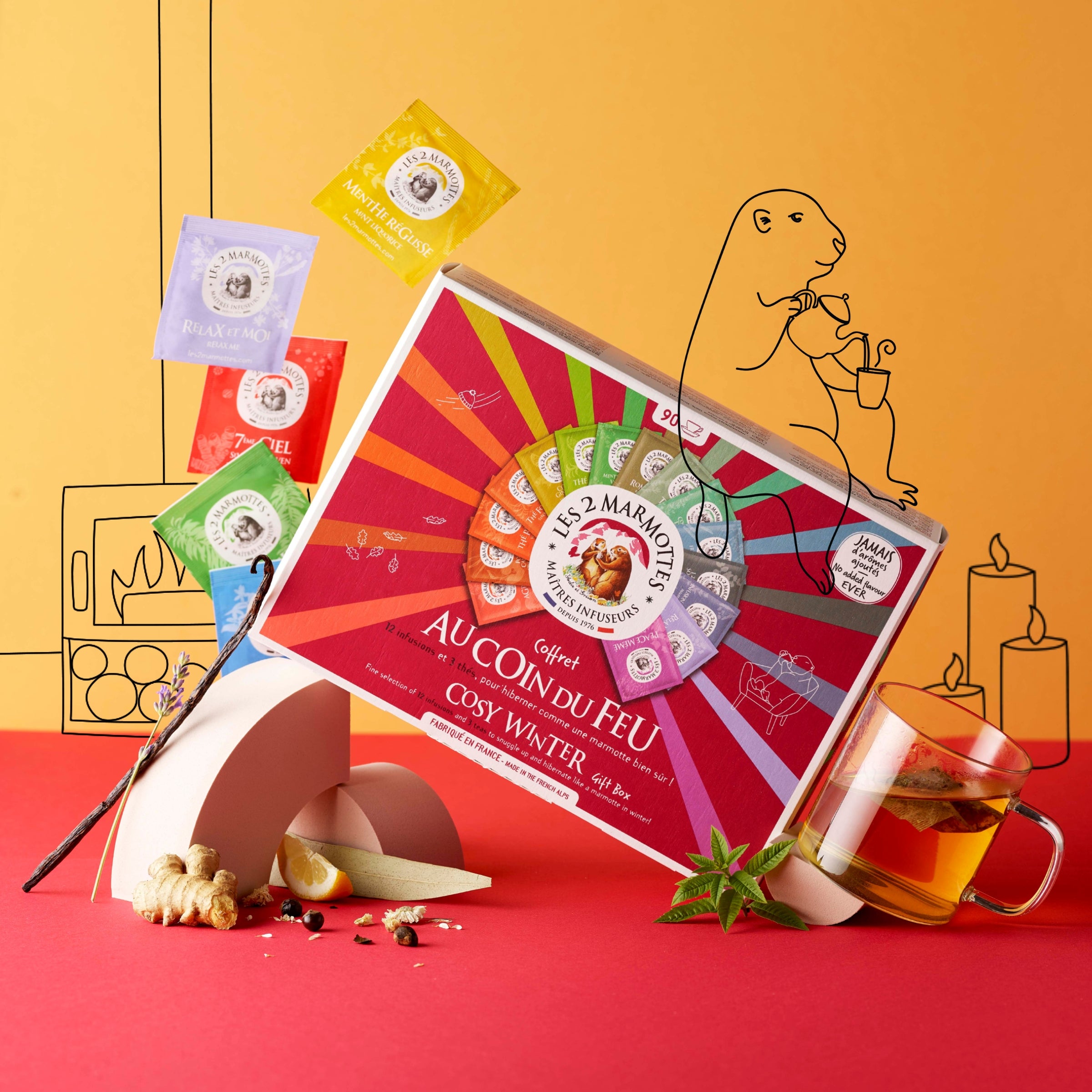 Coffret cadeau hiver tisanes et thés 90 sachets 15 parfums