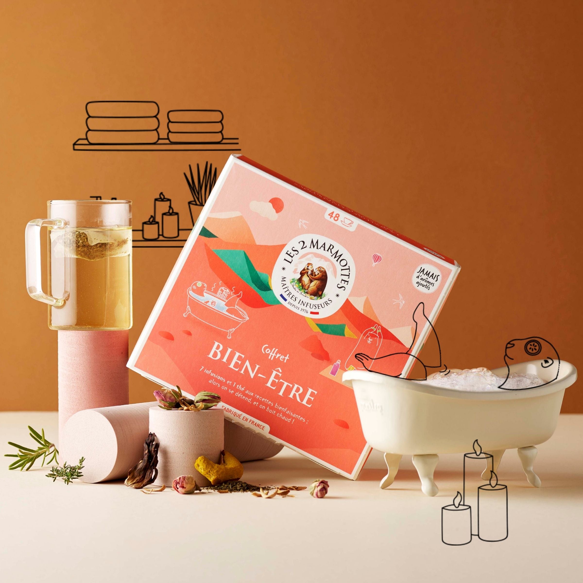 Petit Coffret tisanes et thes bien être 48 sachets