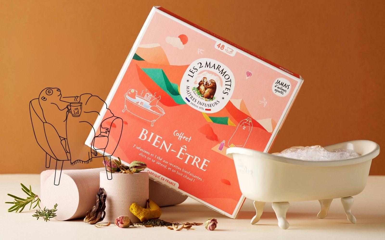Coffret tisanes et thés bien être les 2 marmottes