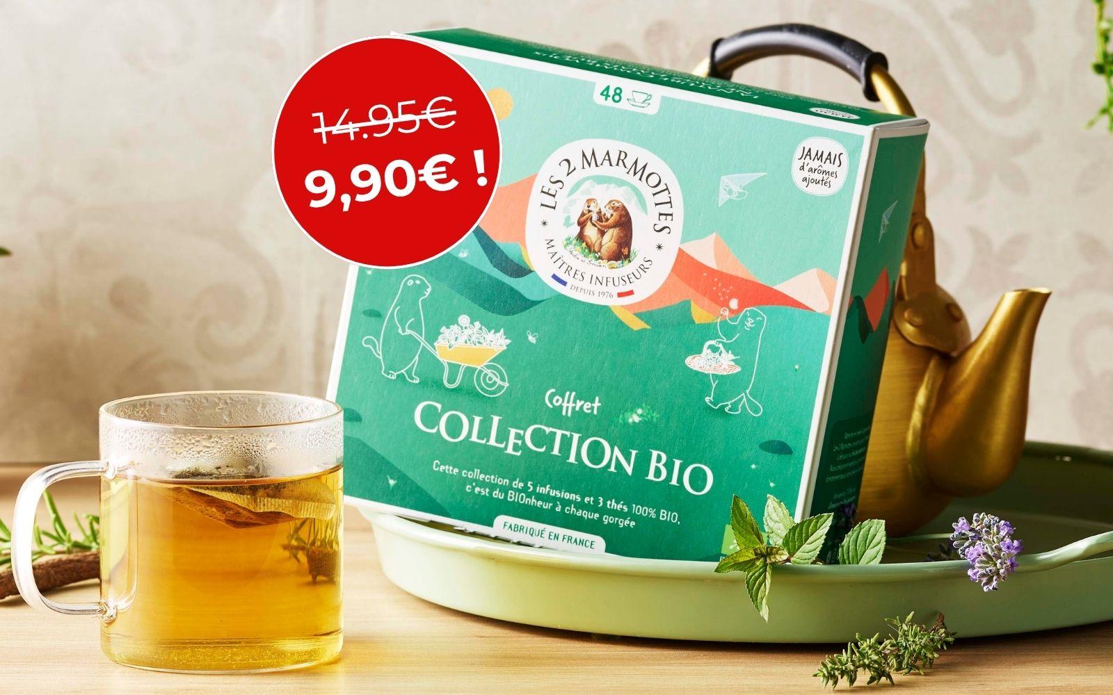 Coffret 48 sachets assortiment tisanes et thés bios en promo
