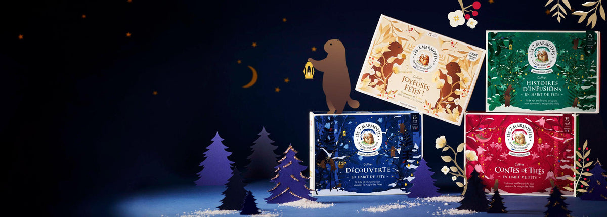 Idees cadeaux noel les 2 marmottes : coffrets cadeaux thes, tisane de noel, the de noel, accessoires autour du thé...