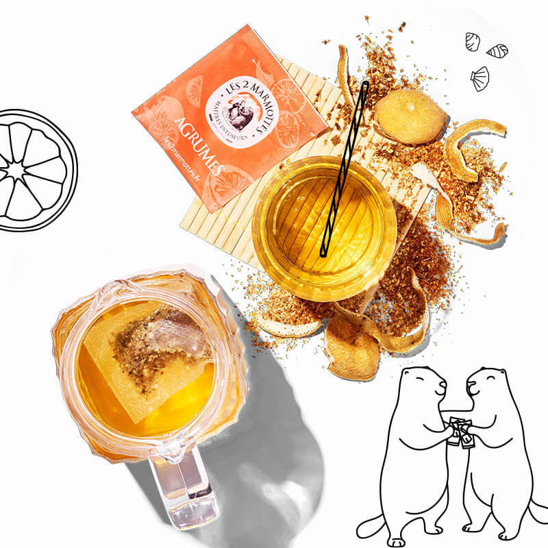 Tisane aux Agrumes citron orange bergamote à tester glacée - Les 2 Marmottes - Made in France - sans arômes ajoutés