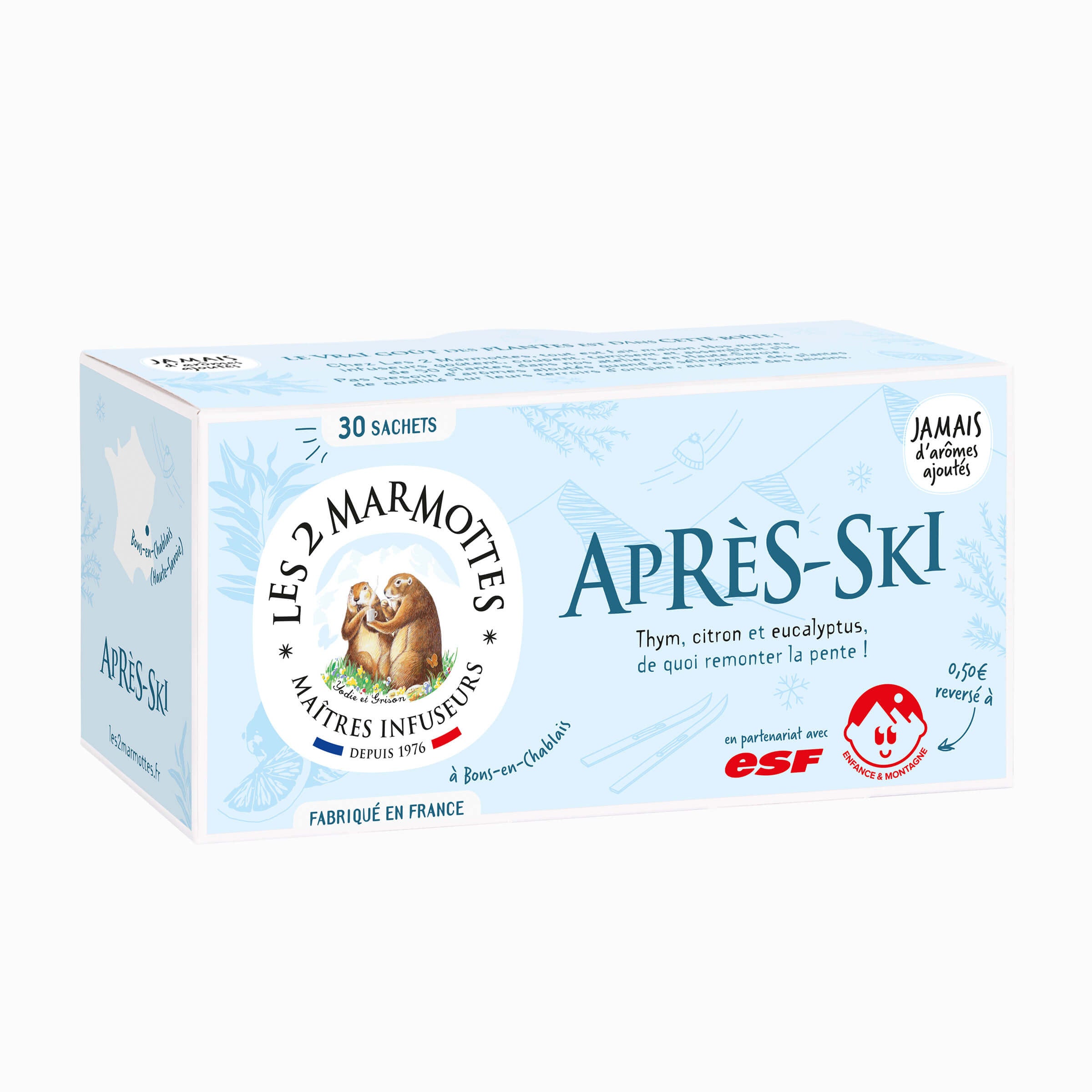 Infusion Après-Ski thym citron et eucalyptus Les 2 Marmottes - Made in France - Sans arômes ajoutés