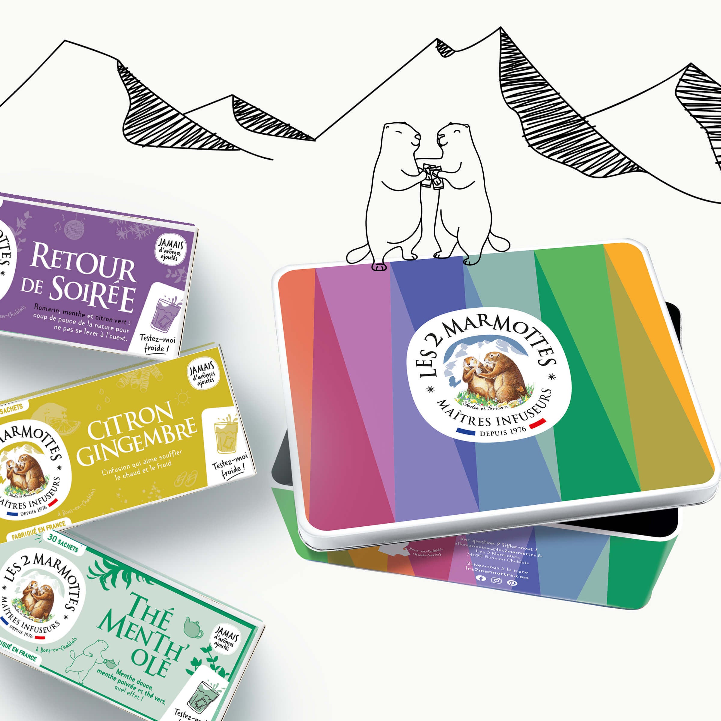 Idée cadeau : boîte métal colorée contenant tisanes et thés glacés pour l'été