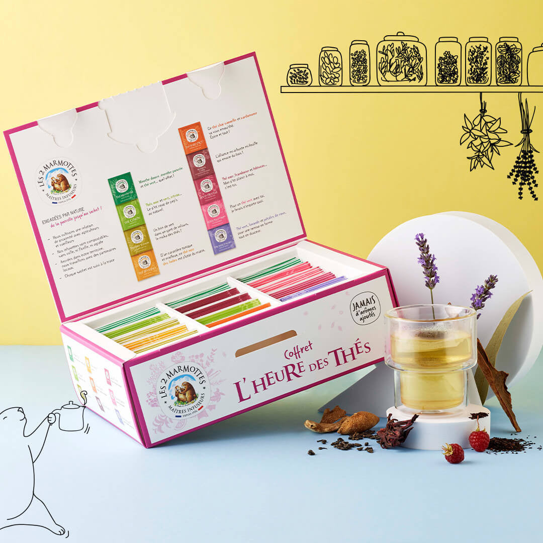 Idée cadeau grand mere et maman : coffret thés bios les 2 marmottes