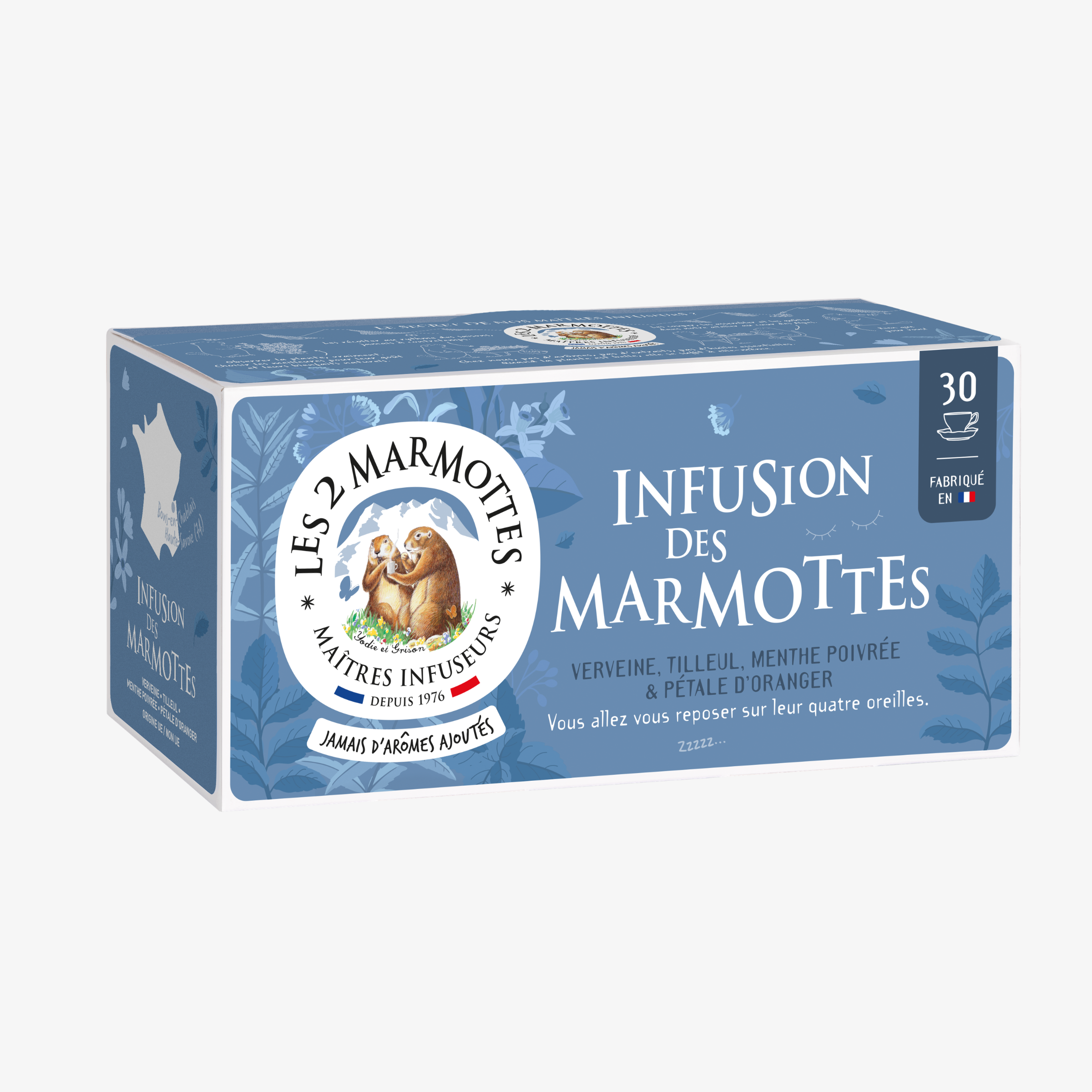 Infusion des Marmottes tilleul verveine pétales d'oranger Les 2 Marmottes - Made in France - Sans arômes ajoutés