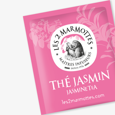 Sachet Thé vert aux fleurs de jasmin biologique Les 2 Marmottes - Made in France - Sans arômes ajoutés