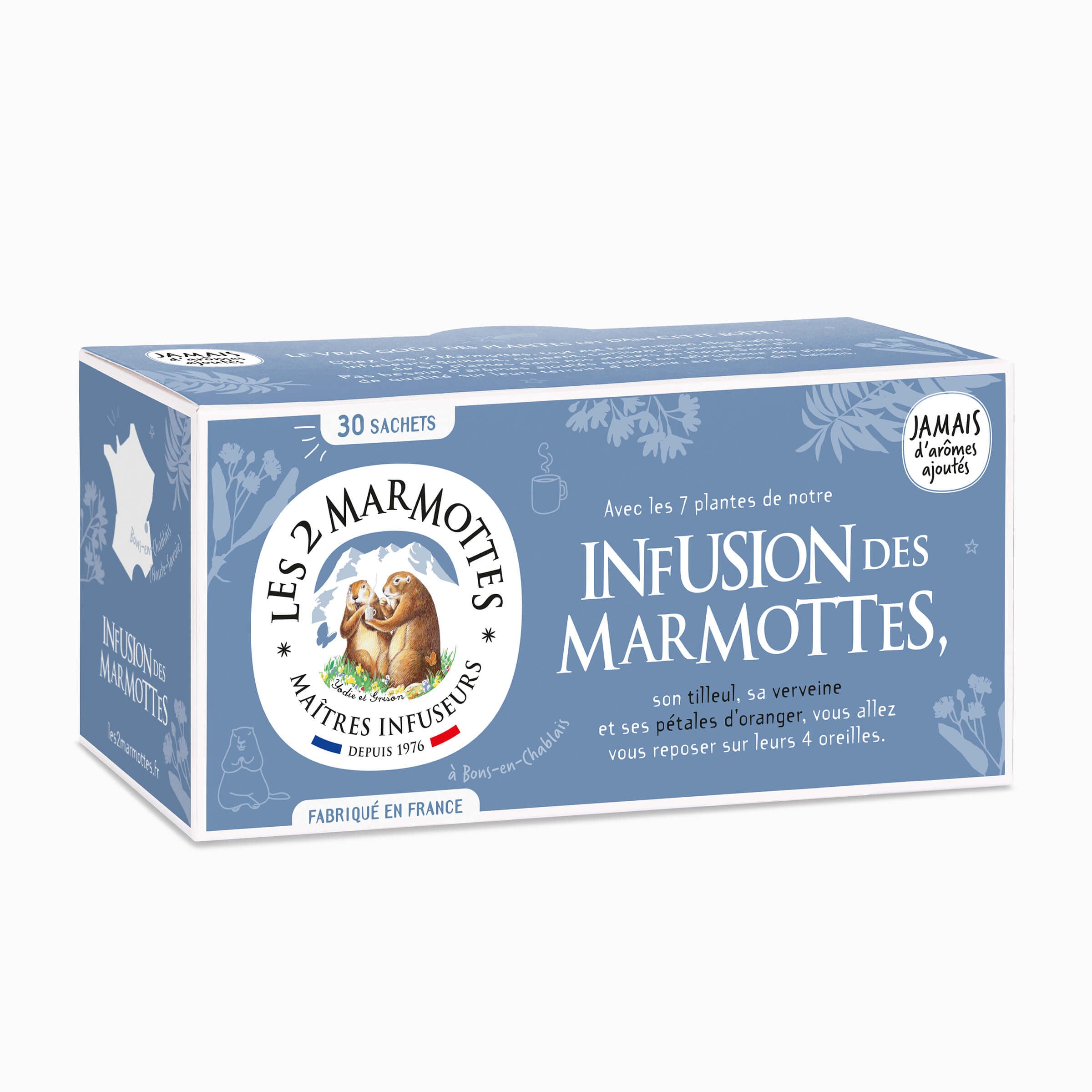 Infusion des Marmottes tilleul verveine pétales d'oranger Les 2 Marmottes - Made in France - Sans arômes ajoutés